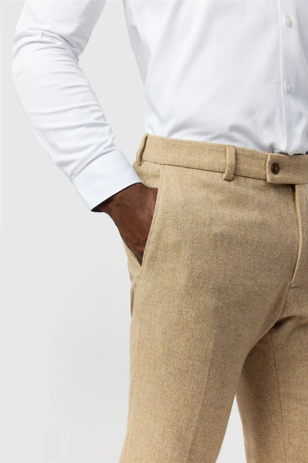 Antique Rogue Slim Fit Baxter Camel Herringbone Tweed Trouser thumbnail 2