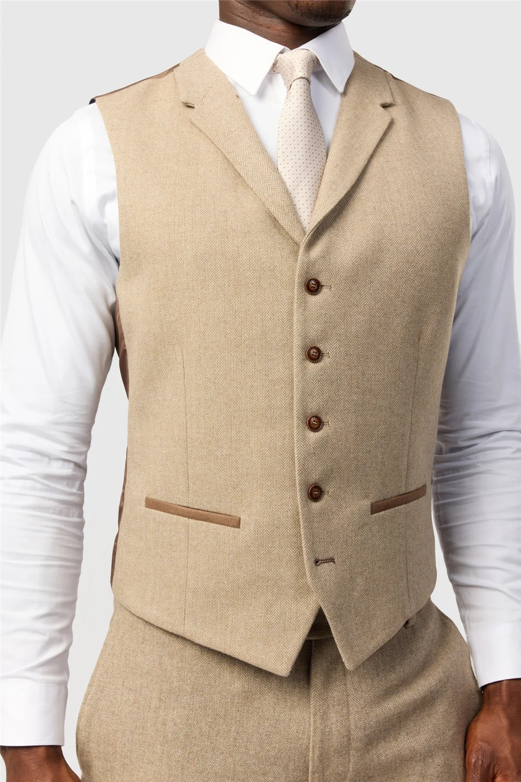 Antique Rogue Slim Fit Baxter Camel Herringbone Tweed Waistcoat thumbnail 2
