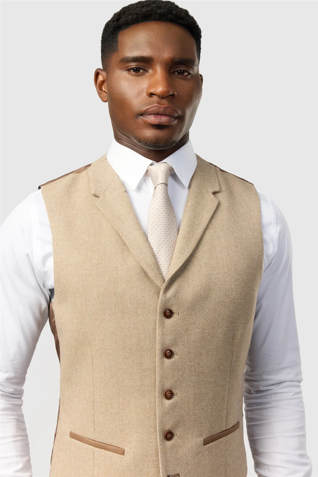 Antique Rogue Slim Fit Baxter Camel Herringbone Tweed Waistcoat thumbnail 3