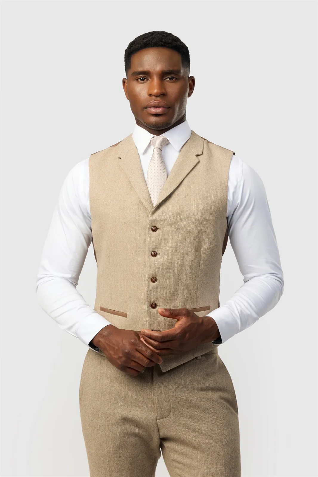 Antique Rogue Slim Fit Baxter Camel Herringbone Tweed Waistcoat primary image