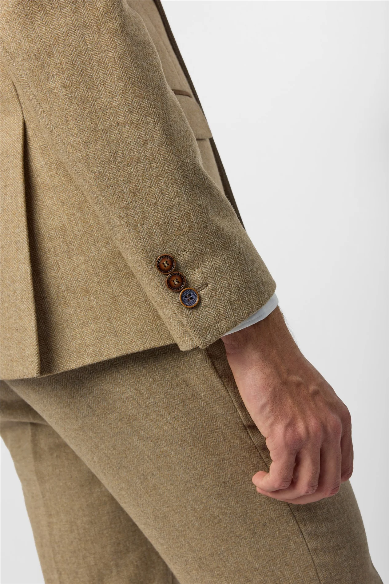 Antique Rogue Slim Fit Baxter Double Breasted Camel Herringbone Tweed Jacket thumbnail 5