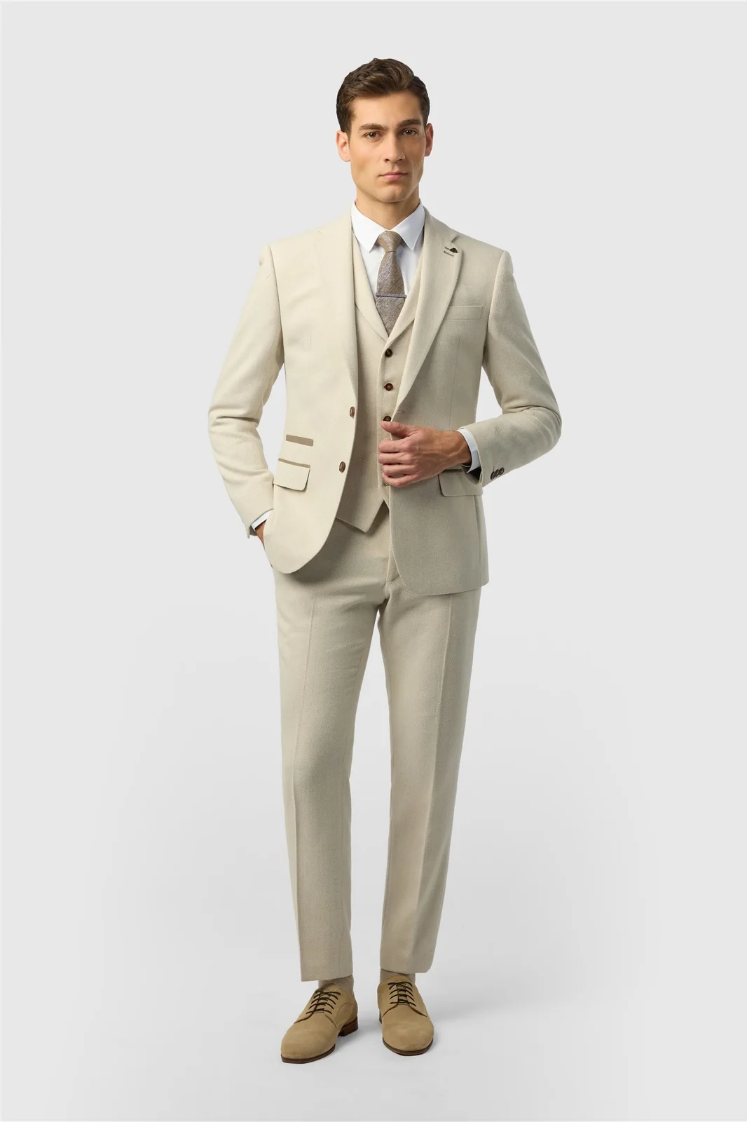 Antique Rogue Slim Fit Baxter Ecru Herringbone Tweed Jacket thumbnail 2