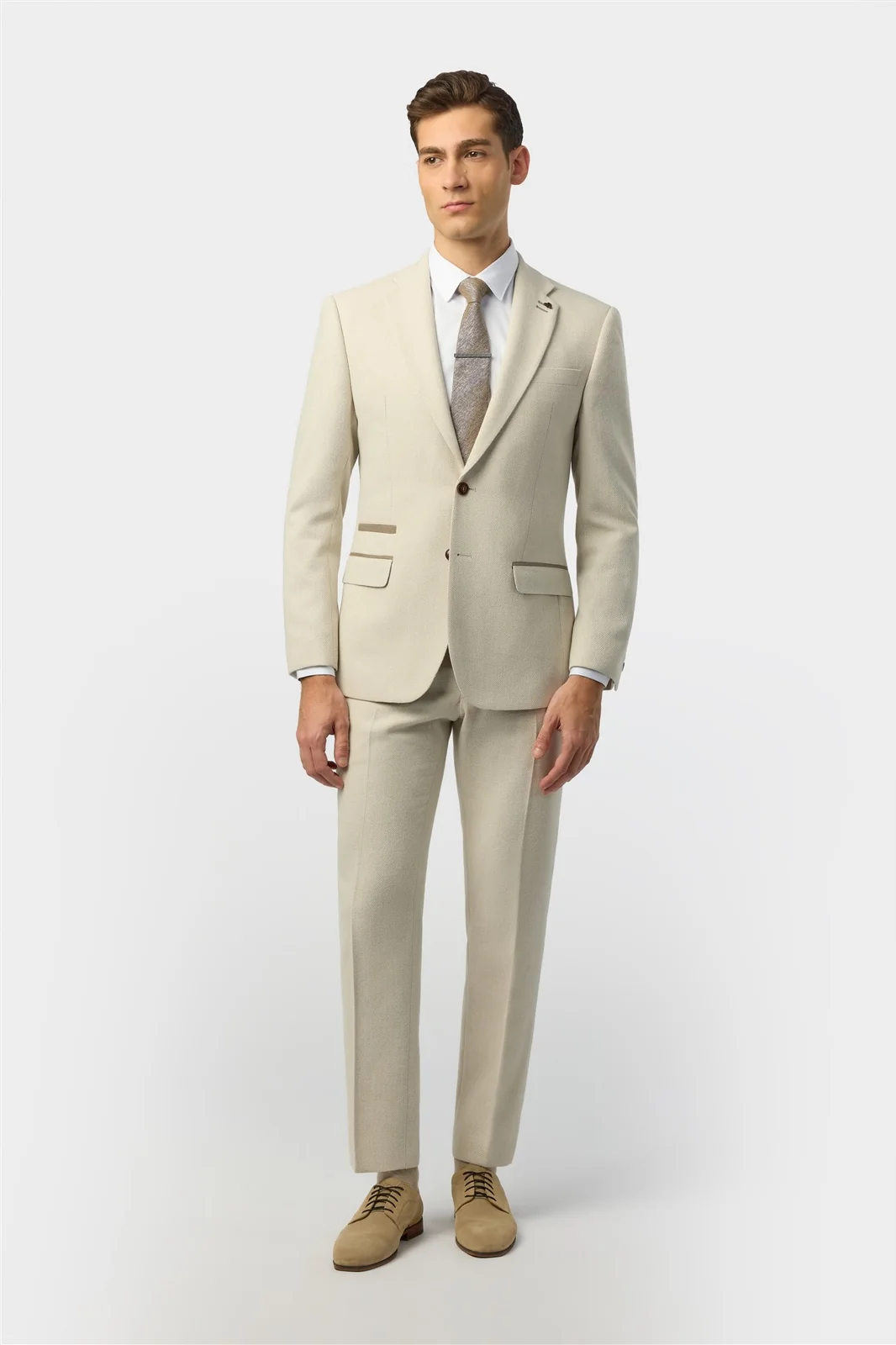 Antique Rogue Slim Fit Baxter Ecru Herringbone Tweed Jacket thumbnail 3