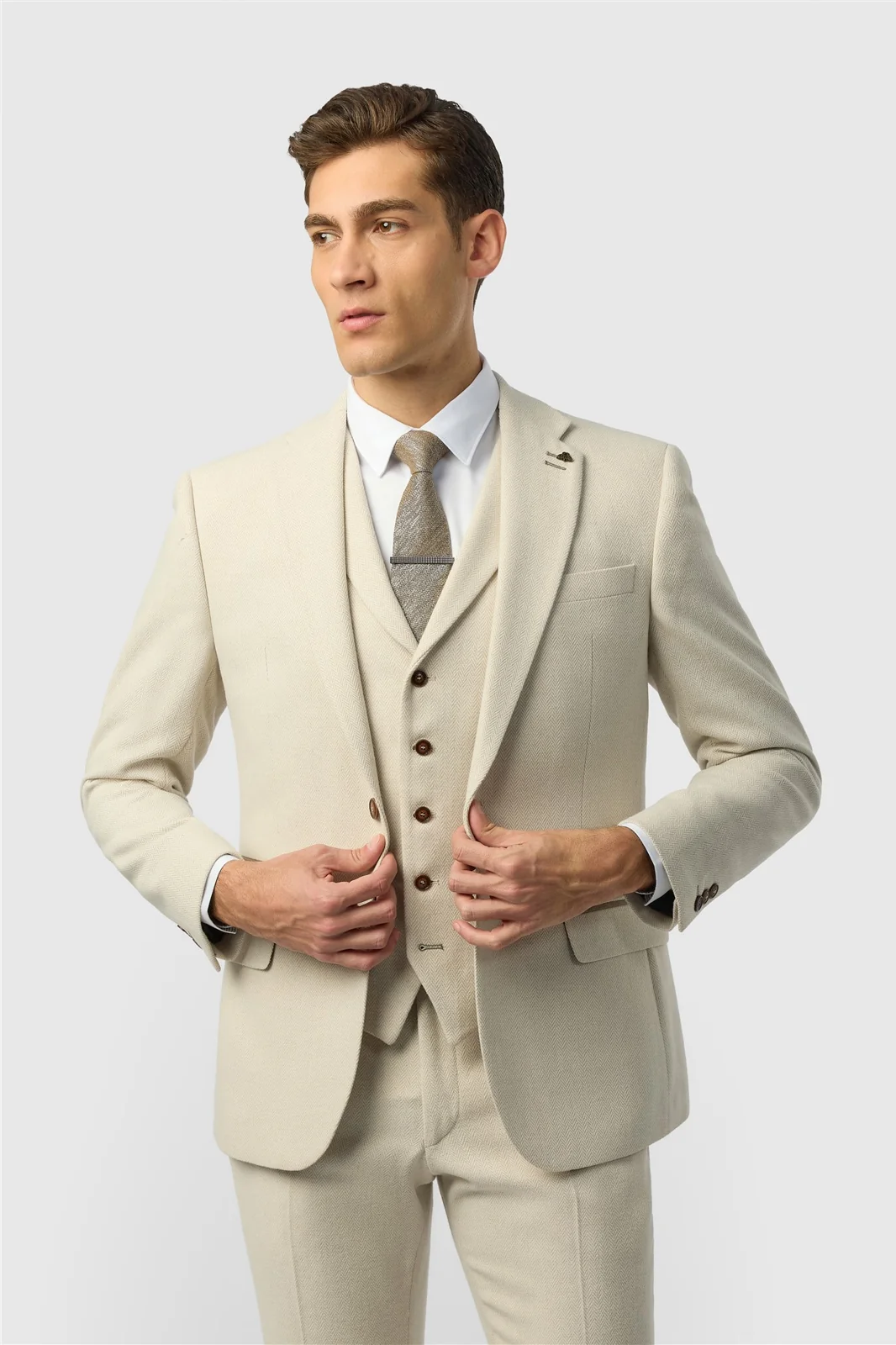 Antique Rogue Slim Fit Baxter Ecru Herringbone Tweed Jacket primary image