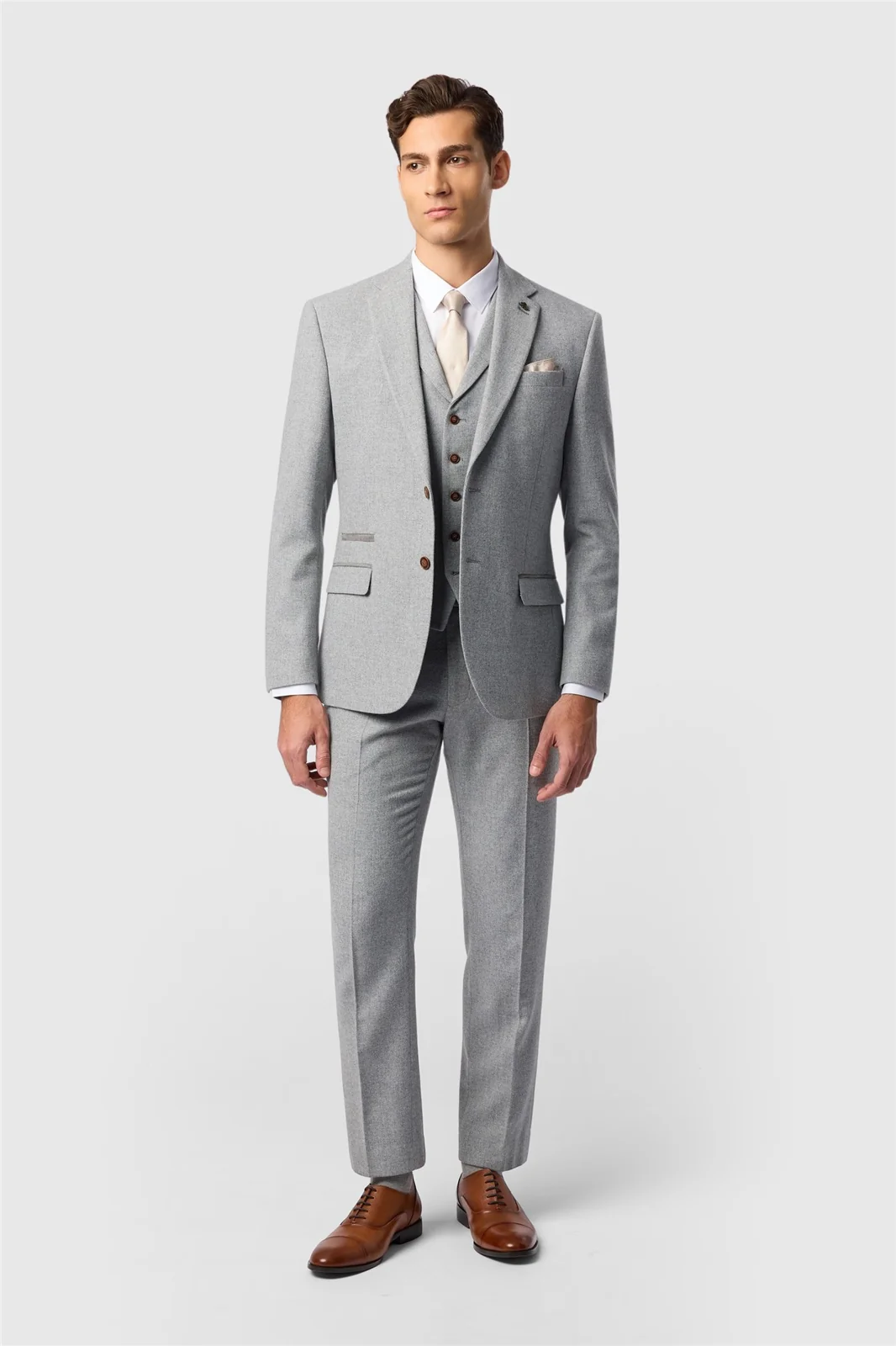 Antique Rogue Slim Fit Baxter Pale Grey Herringbone Jacket thumbnail 2