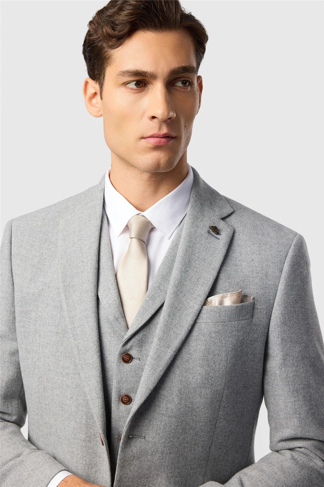 Antique Rogue Slim Fit Baxter Pale Grey Herringbone Jacket thumbnail 4