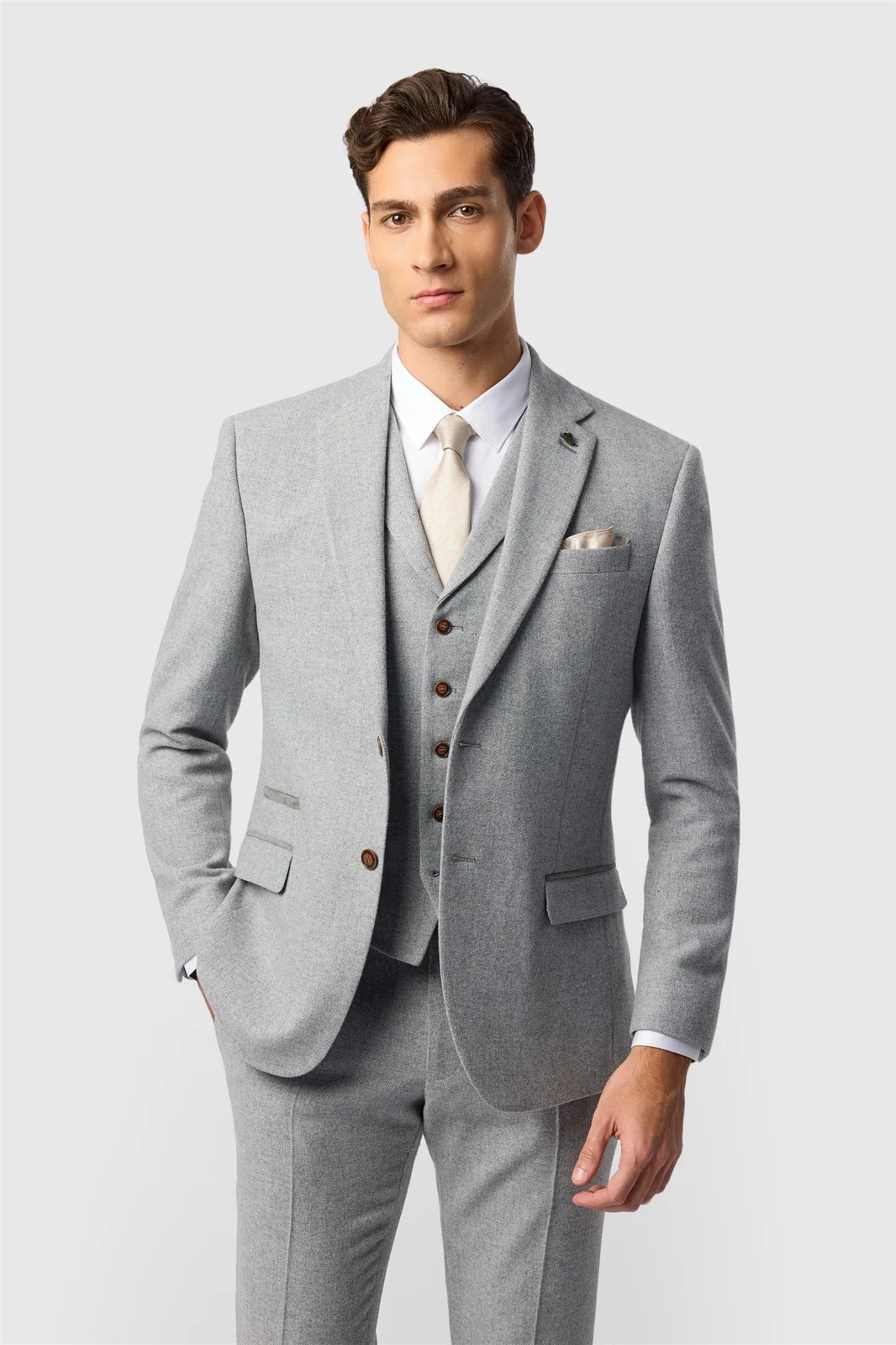 Antique Rogue Slim Fit Baxter Pale Grey Herringbone Jacket primary image