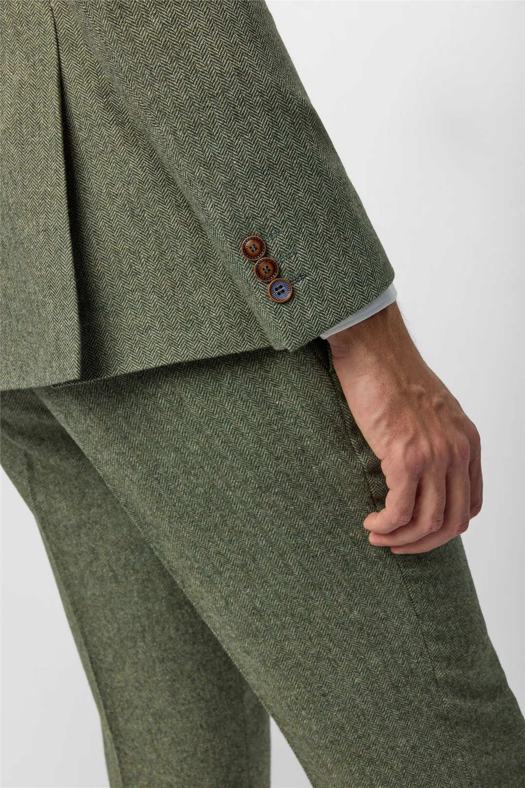 Antique Rogue Slim Fit Baxter Sage Double Breasted Herringbone Jacket thumbnail 4