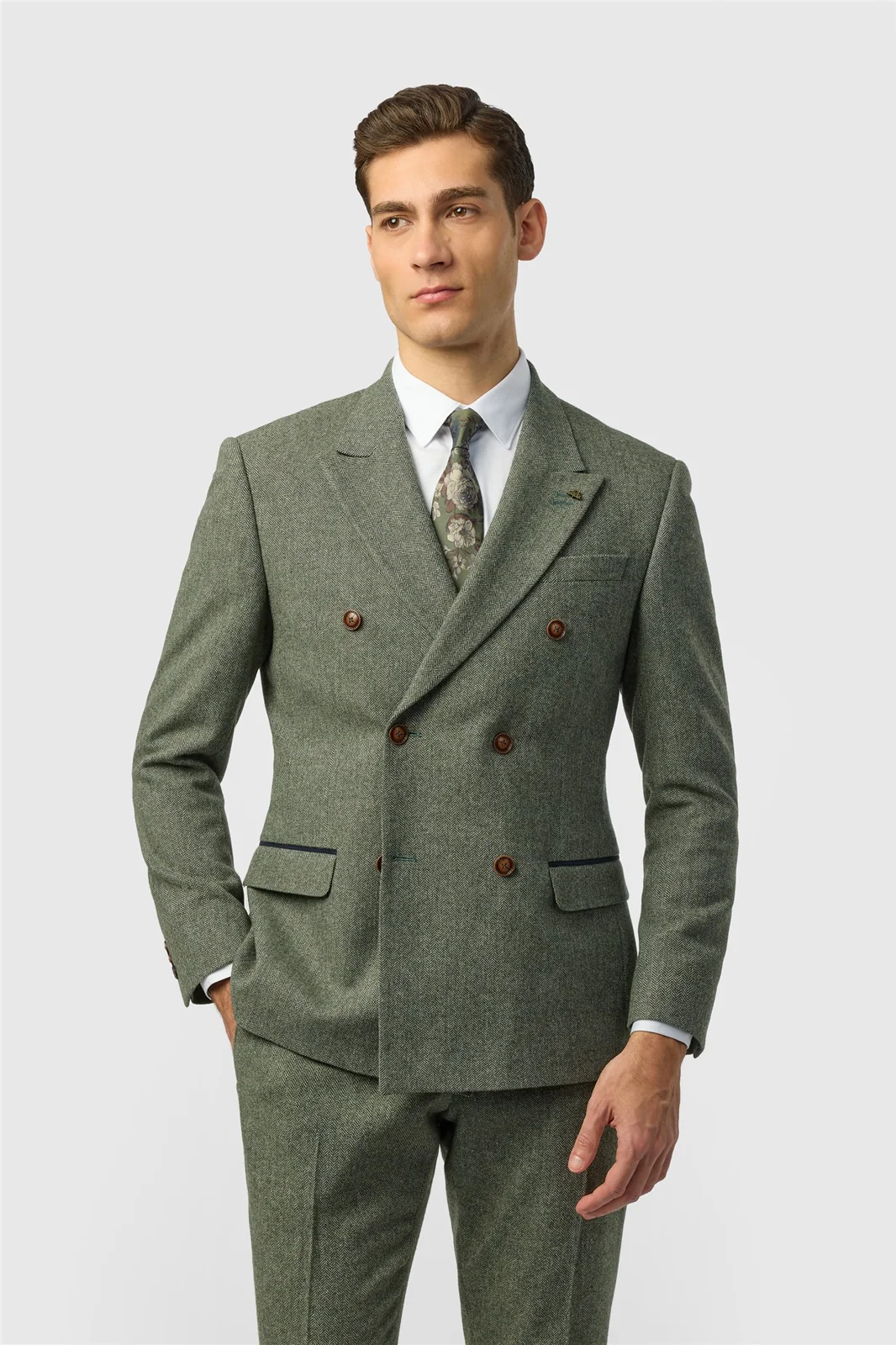 Antique Rogue Slim Fit Baxter Sage Double Breasted Herringbone Jacket primary image