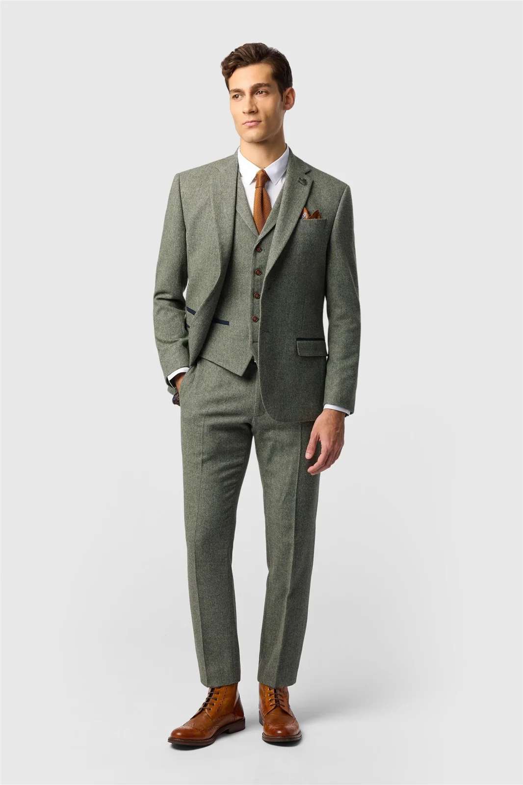 Antique Rogue Slim Fit Baxter Sage Herringbone Tweed Jacket thumbnail 2