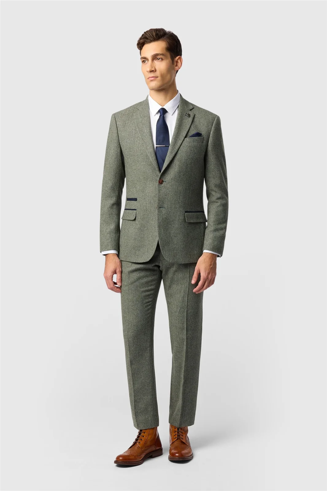 Antique Rogue Slim Fit Baxter Sage Herringbone Tweed Jacket thumbnail 3