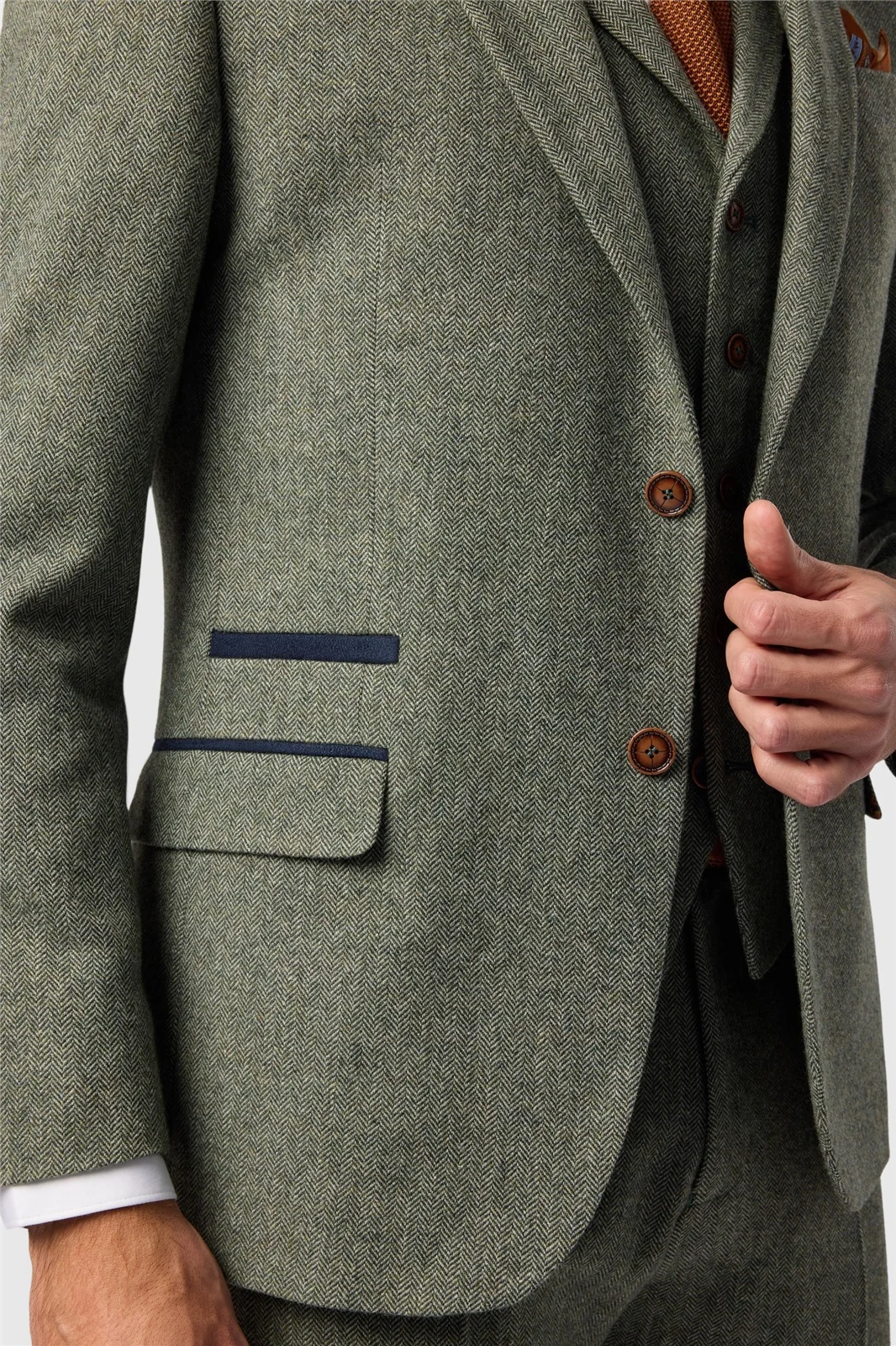Antique Rogue Slim Fit Baxter Sage Herringbone Tweed Jacket thumbnail 4