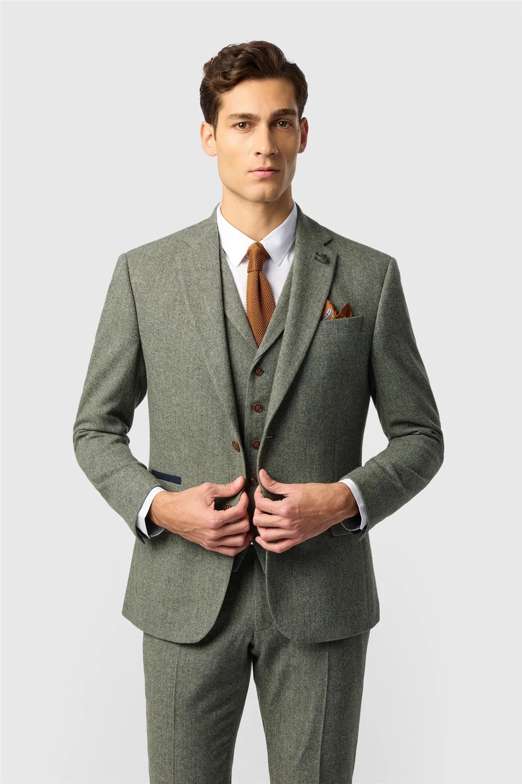 Antique Rogue Slim Fit Baxter Sage Herringbone Tweed Jacket primary image