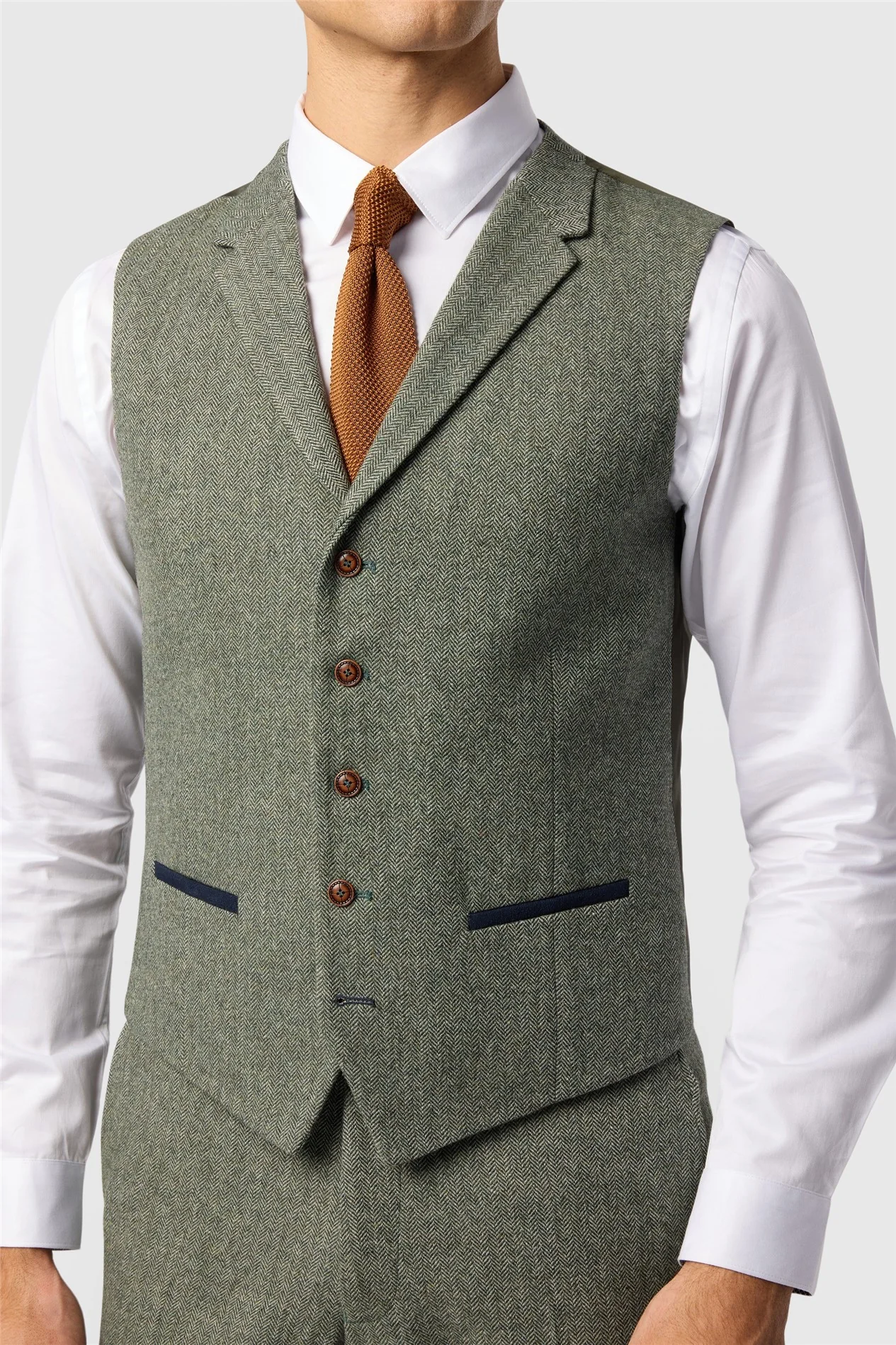 Antique Rogue Slim Fit Baxter Sage Herringbone Tweed Waistcoat thumbnail 2