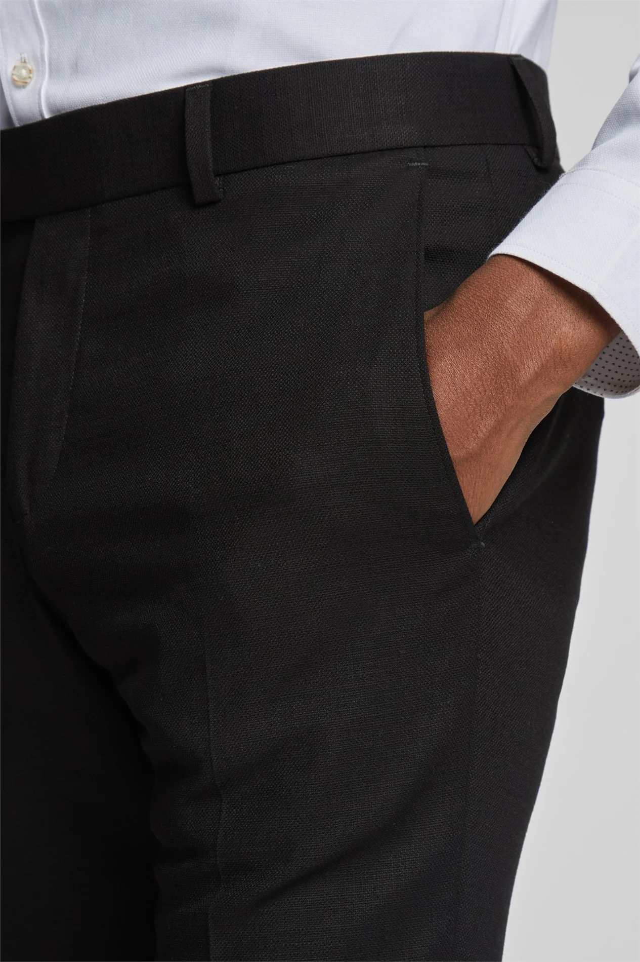 Antique Rogue Slim Fit Black Texture Stretch Trousers thumbnail 3