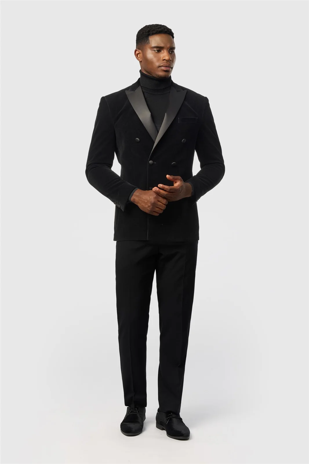 Antique Rogue Slim Fit Black Velvet Double Breasted Blazer thumbnail 3