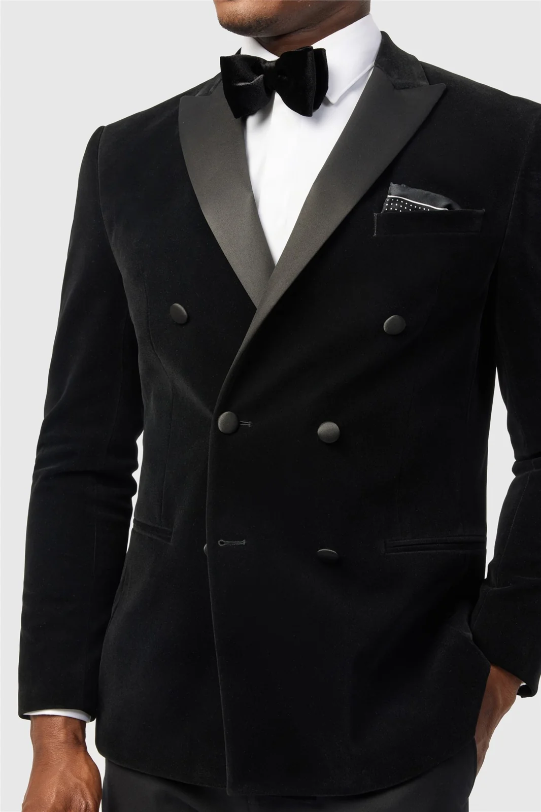 Antique Rogue Slim Fit Black Velvet Double Breasted Blazer thumbnail 5