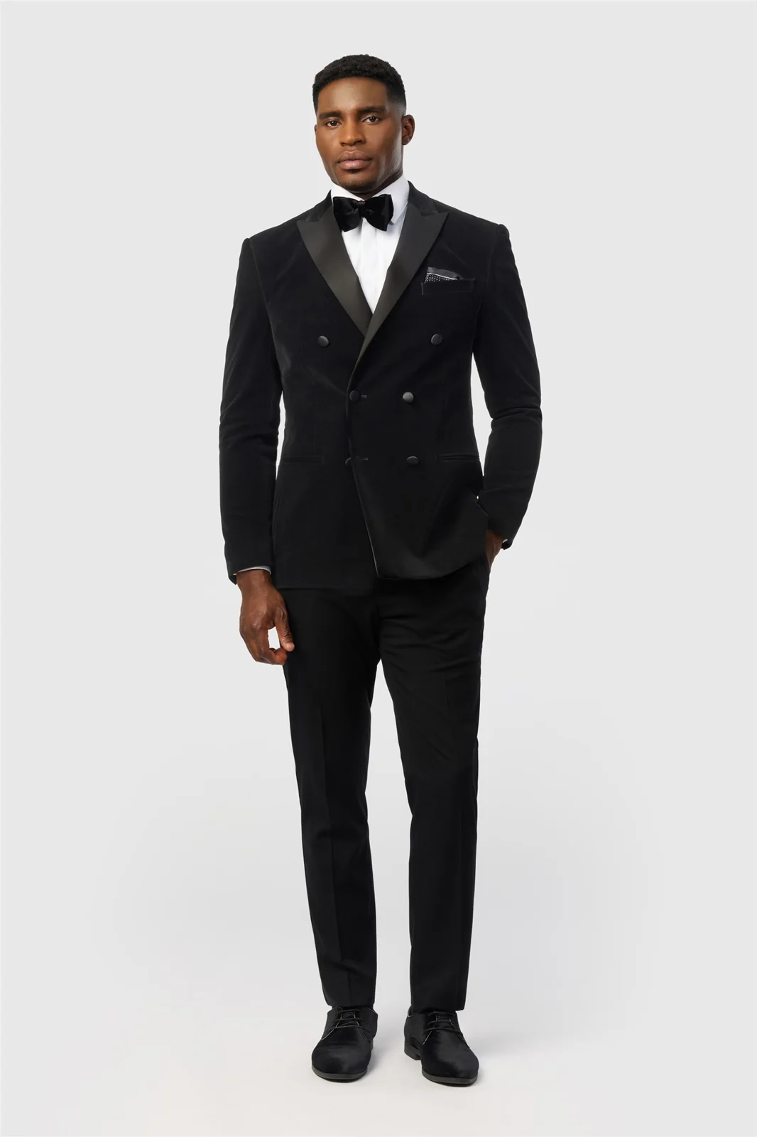 Antique Rogue Slim Fit Black Velvet Double Breasted Jacket thumbnail 2