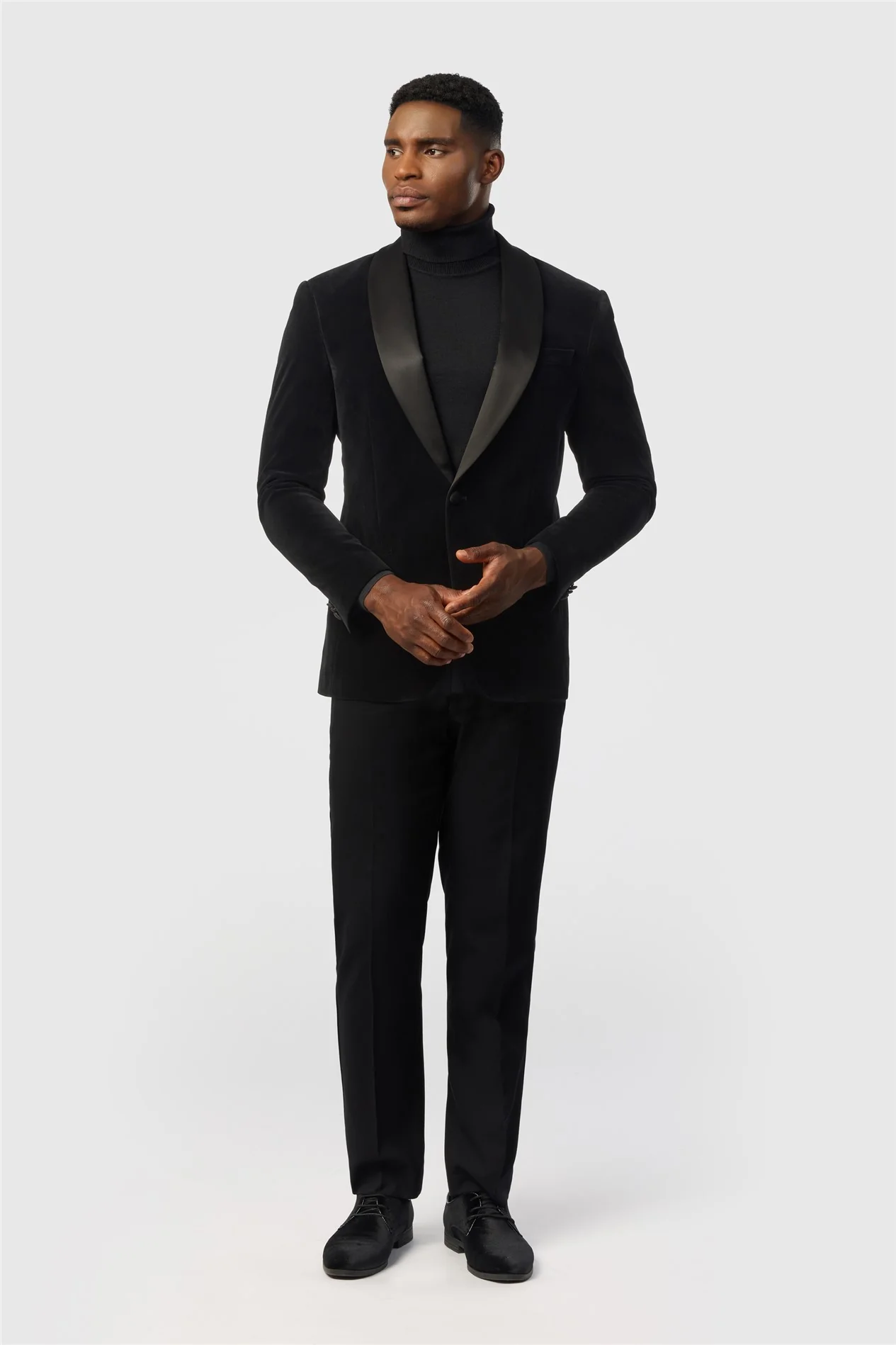 Antique Rogue Slim Fit Black Velvet Jacket thumbnail 3