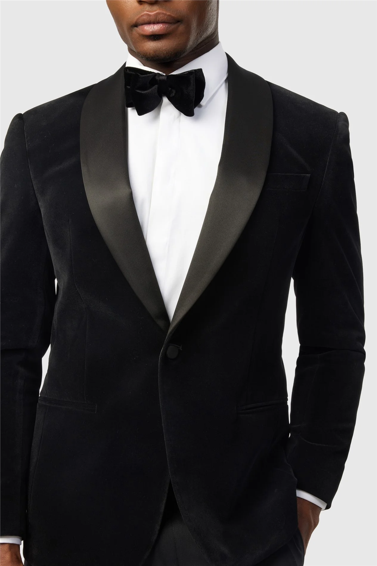 Antique Rogue Slim Fit Black Velvet Jacket thumbnail 4