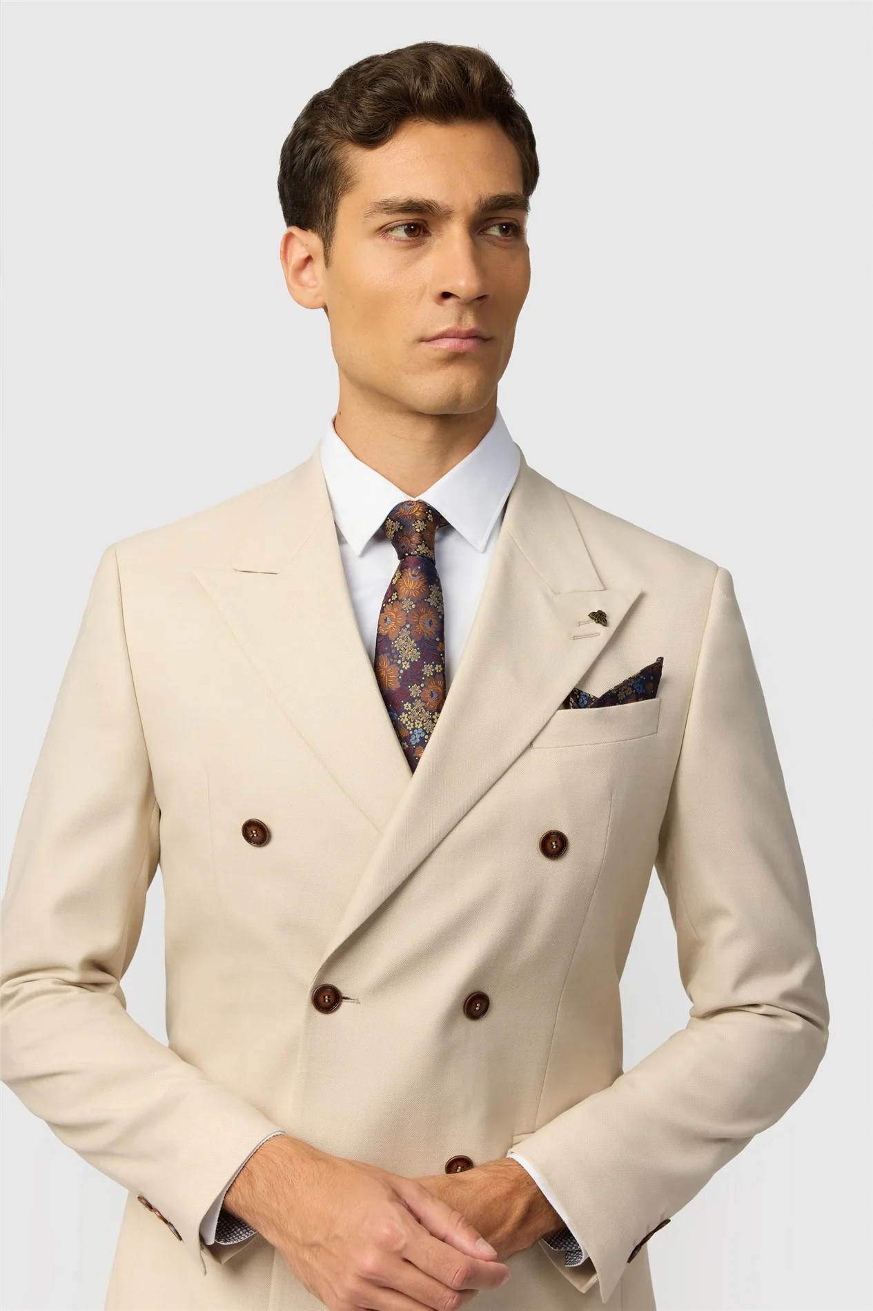 Antique Rogue Slim Fit Blake Ecru Texture Double Breasted Jacket thumbnail 3