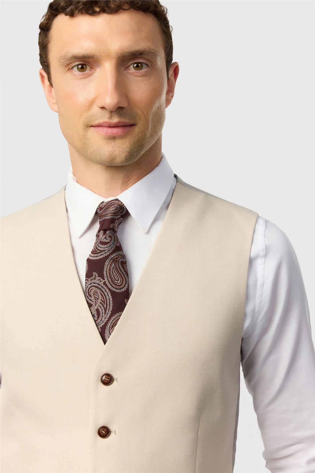 Antique Rogue Slim Fit Blake Ecru Waistcoat thumbnail 2