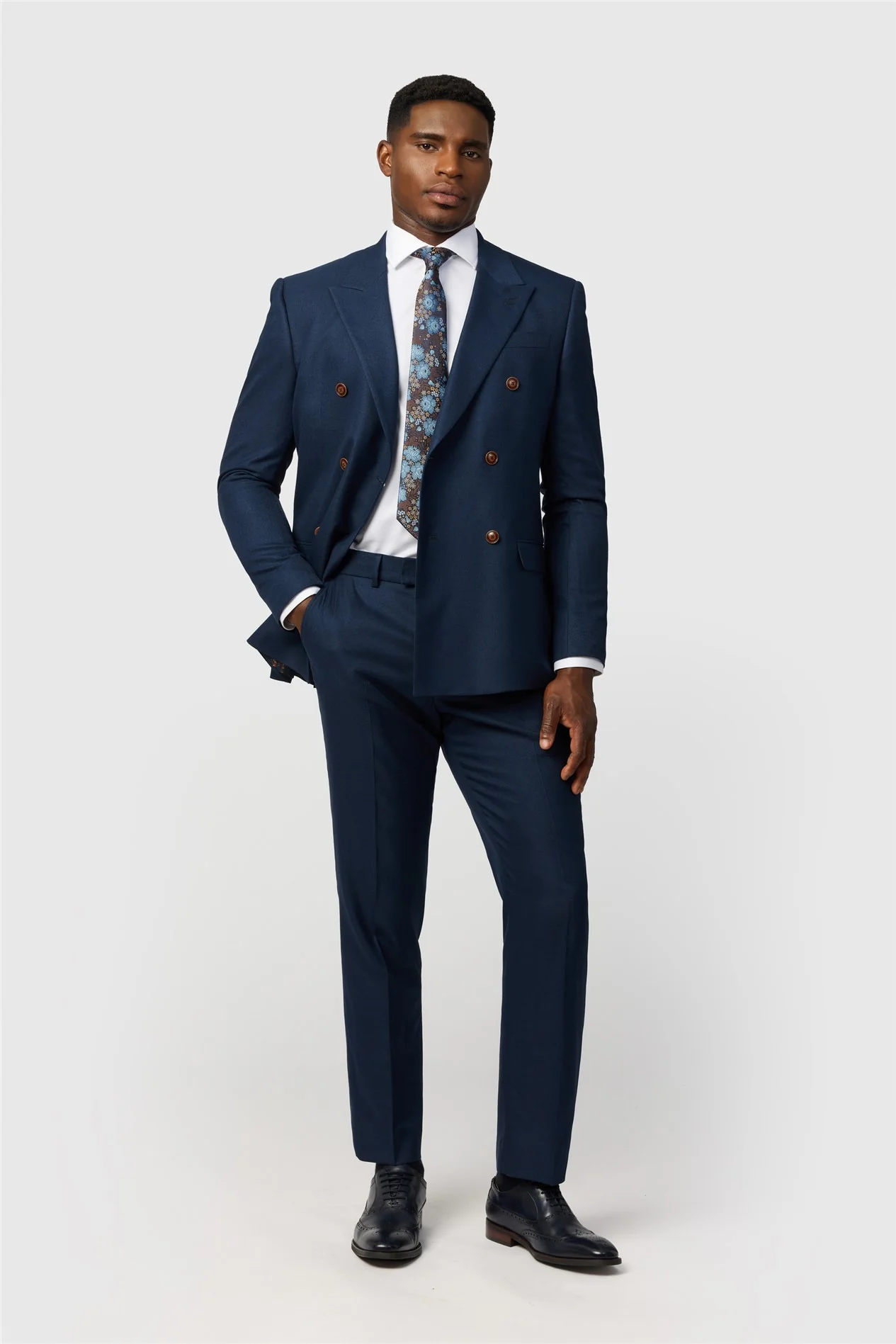 Antique Rogue Slim Fit Blake Navy Texture Double Breasted Jacket thumbnail 2