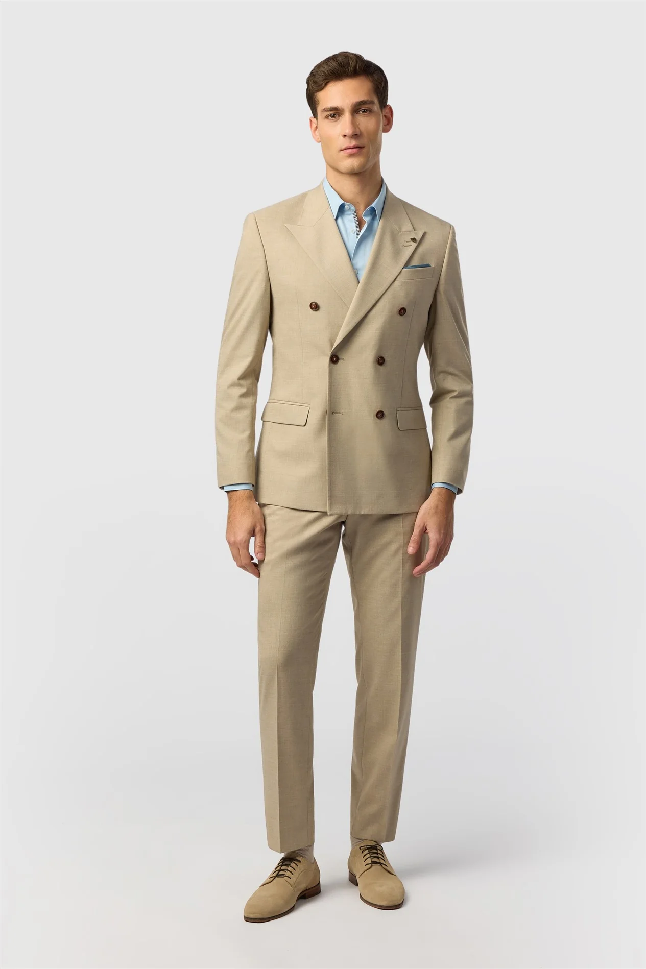 Antique Rogue Slim Fit Blake Sand Double Breasted Jacket thumbnail 2