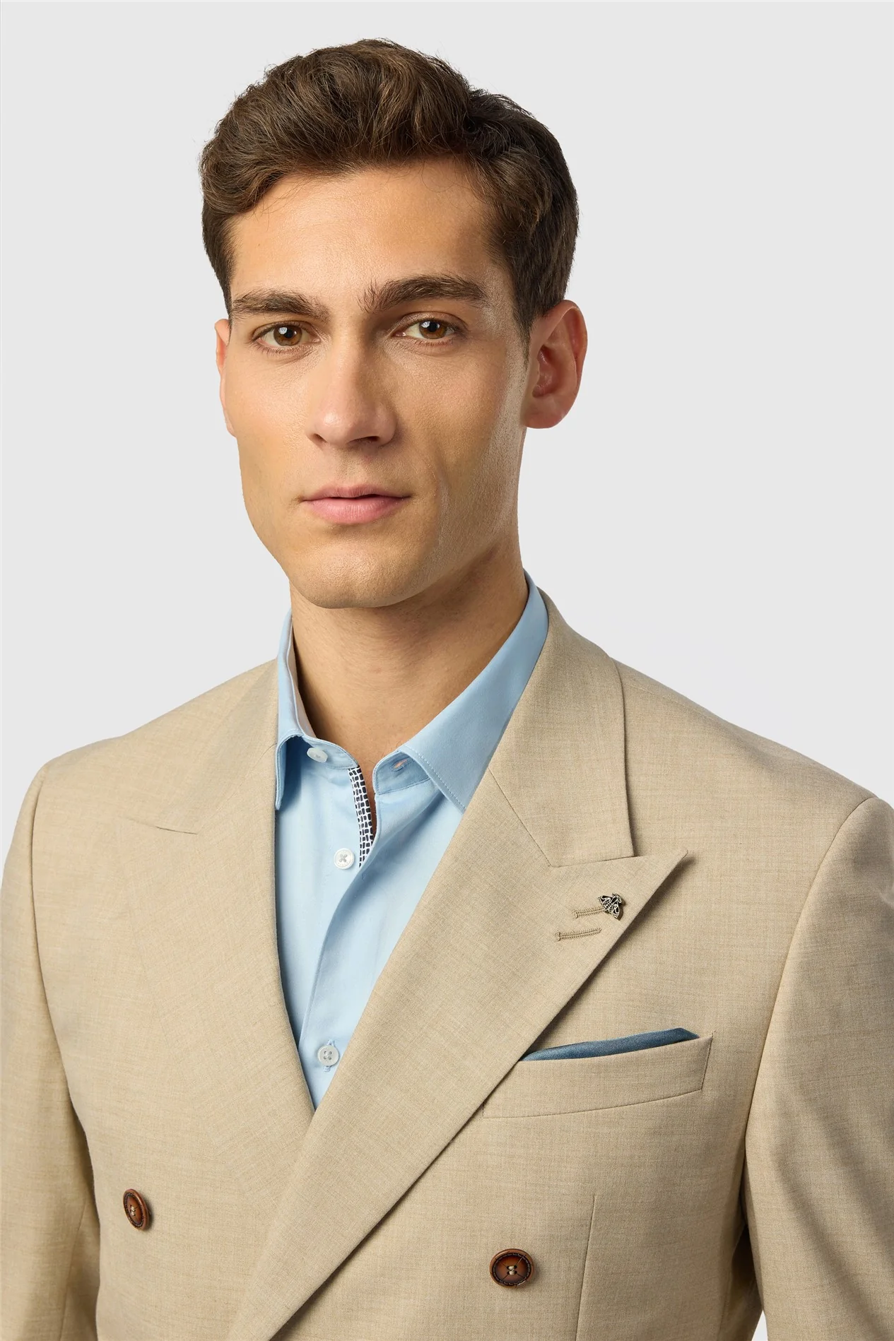 Antique Rogue Slim Fit Blake Sand Double Breasted Jacket thumbnail 3