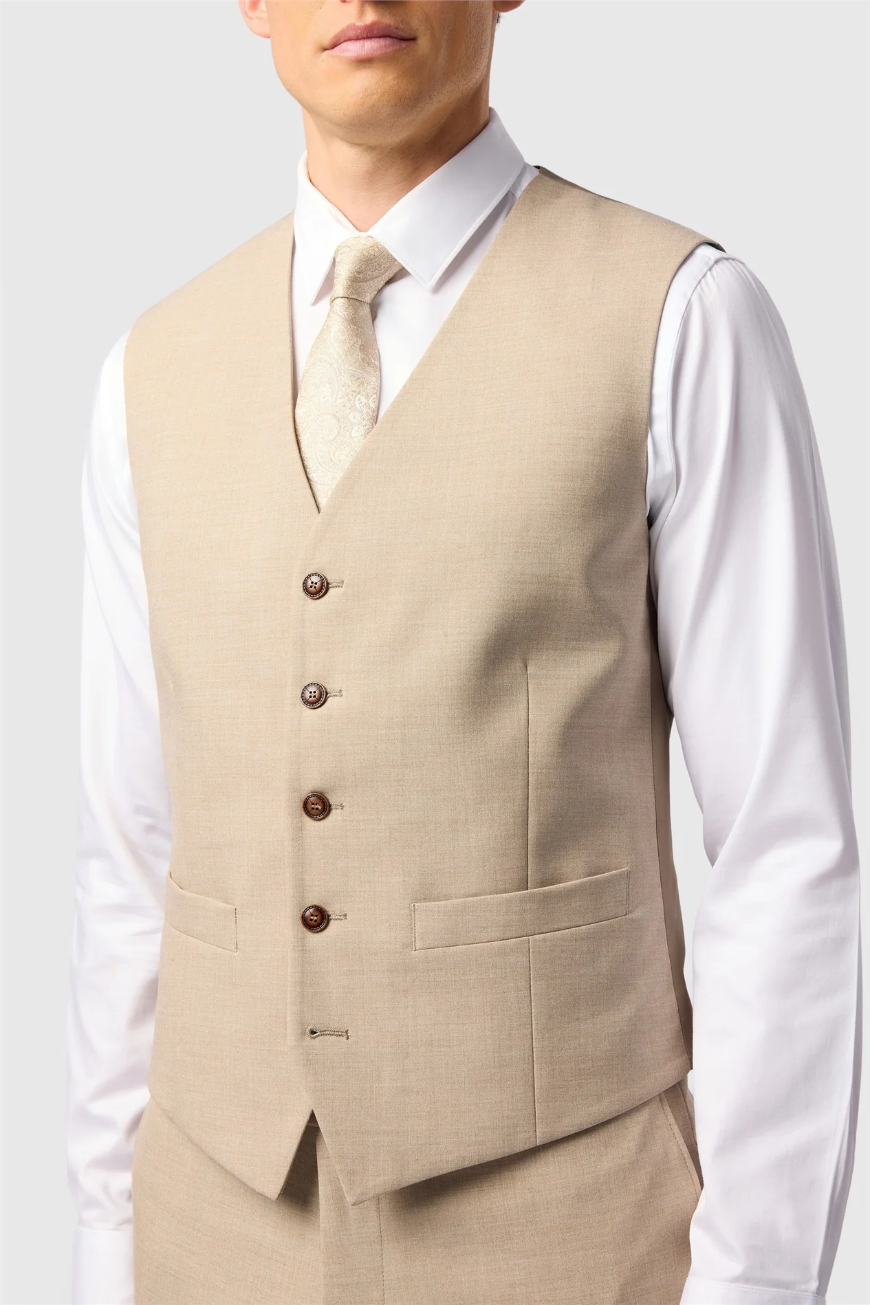 Antique Rogue Slim Fit Blake Sand Waistcoat thumbnail 2