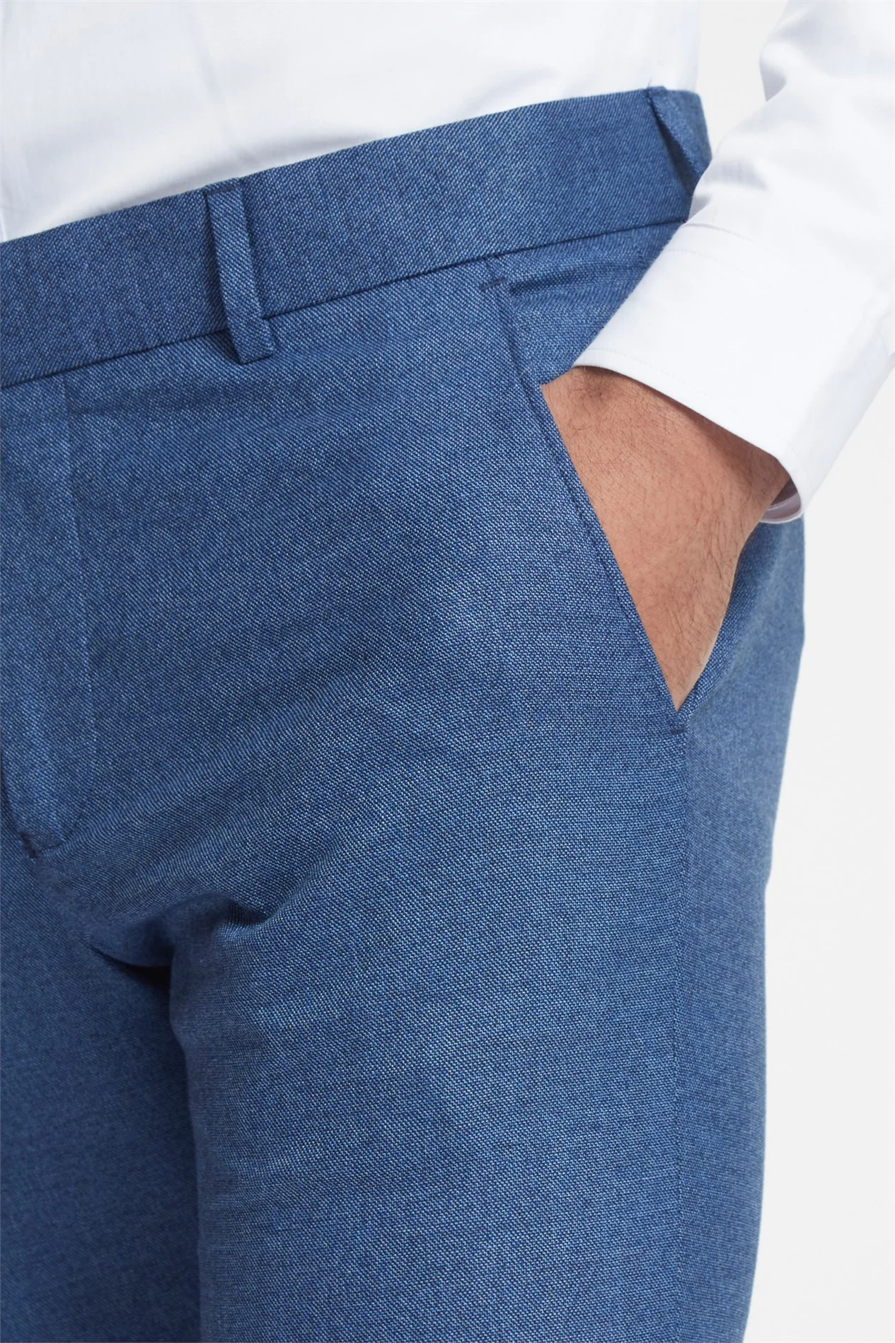 Antique Rogue Slim Fit Blue Texture Stretch Trousers thumbnail 2