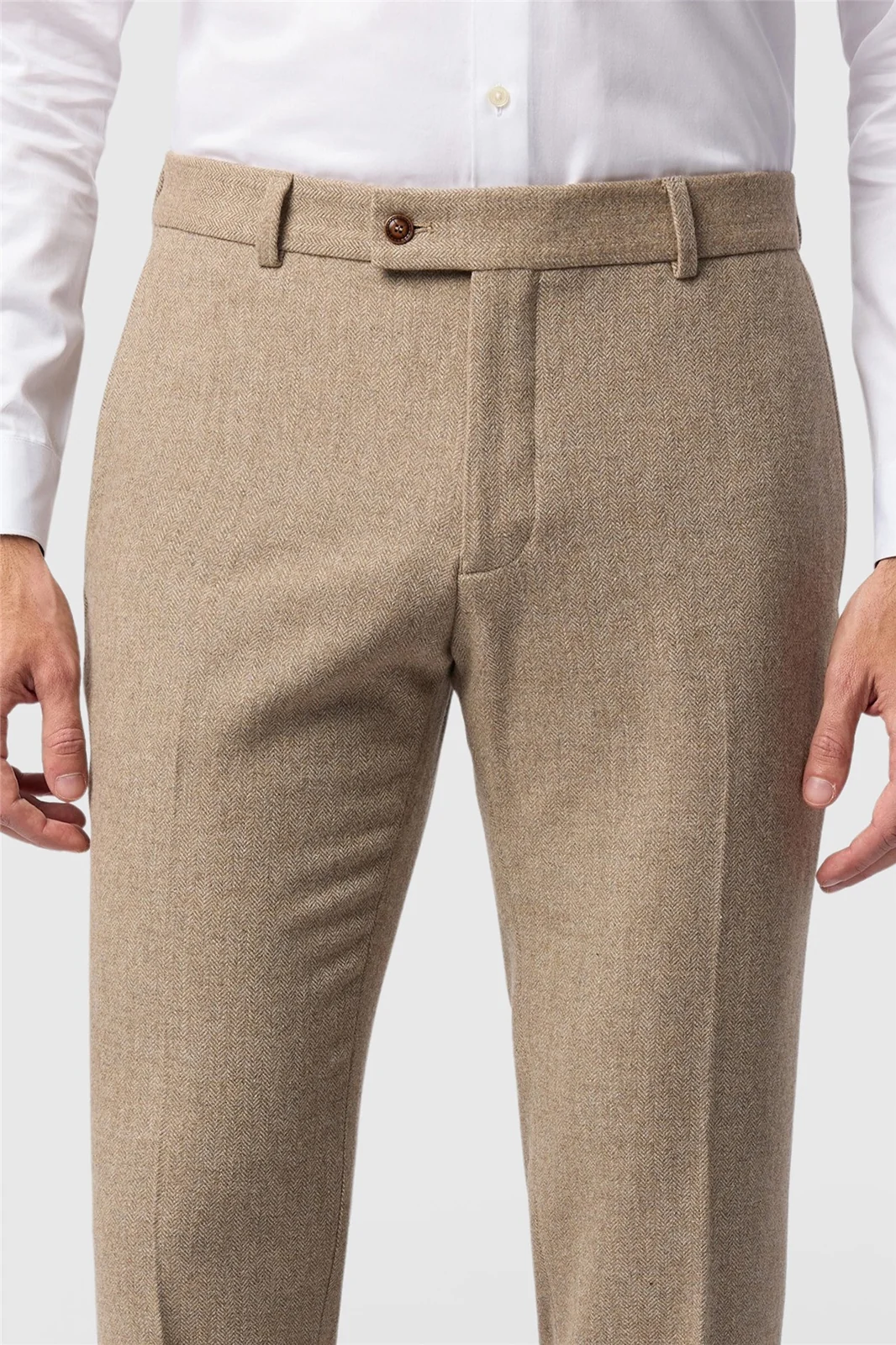 Antique Rogue Slim Fit Camel Herringbone Tweed Trouser thumbnail 2