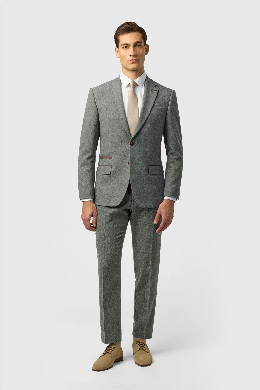 Antique Rogue Slim Fit Dark Grey Herringbone Tweed Jacket thumbnail 3