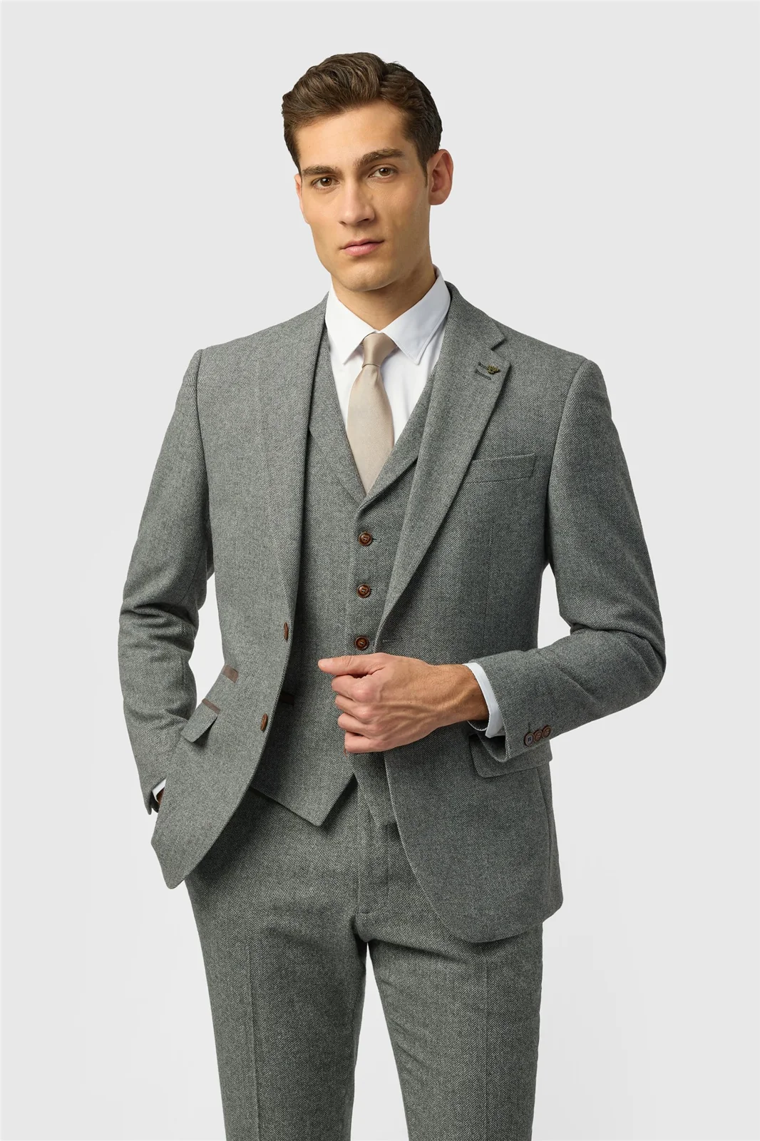 Antique Rogue Slim Fit Dark Grey Herringbone Tweed Jacket