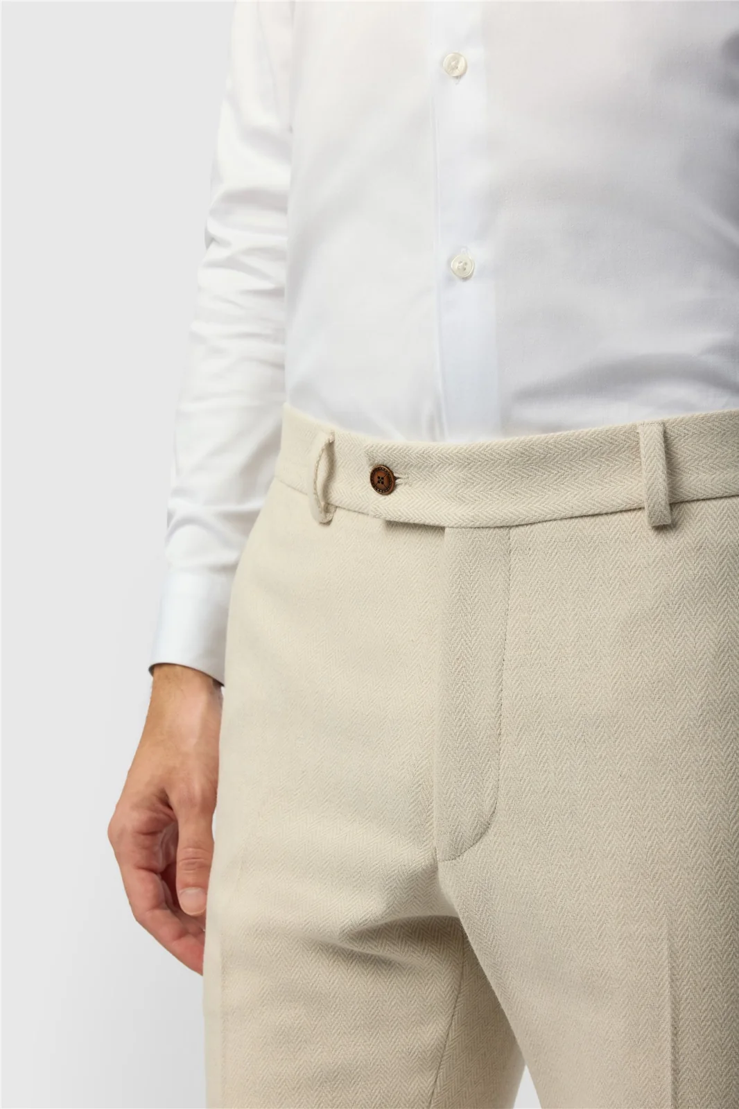 Antique Rogue Slim Fit Ecru Herringbone Tweed Trousers thumbnail 2