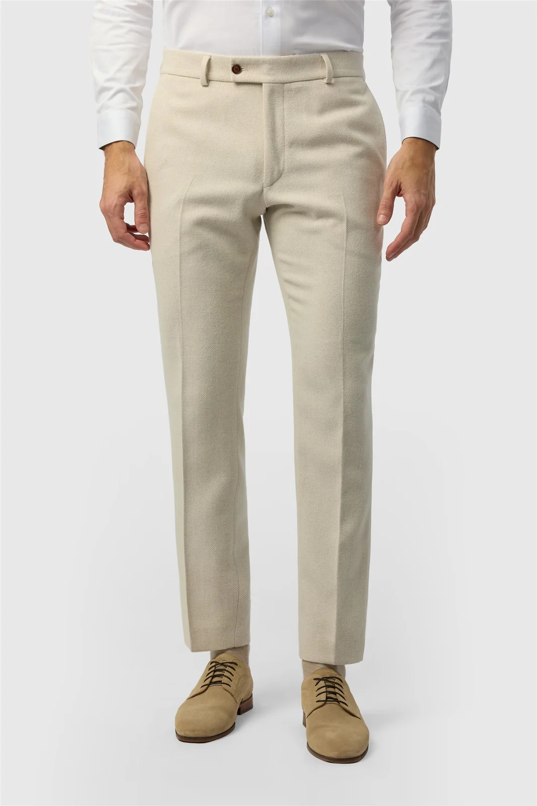 Antique Rogue Slim Fit Ecru Herringbone Tweed Trousers primary image