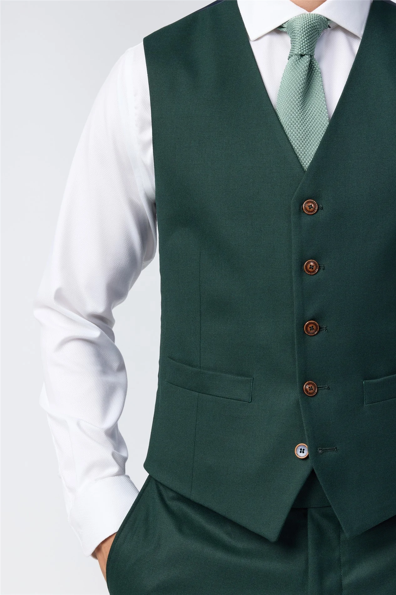 Antique Rogue Slim Fit Green Texture Waistcoat thumbnail 2