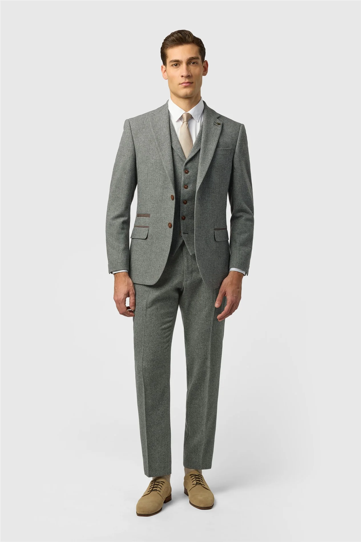 Antique Rogue Slim Fit Grey Herringbone Tweed Jacket thumbnail 2