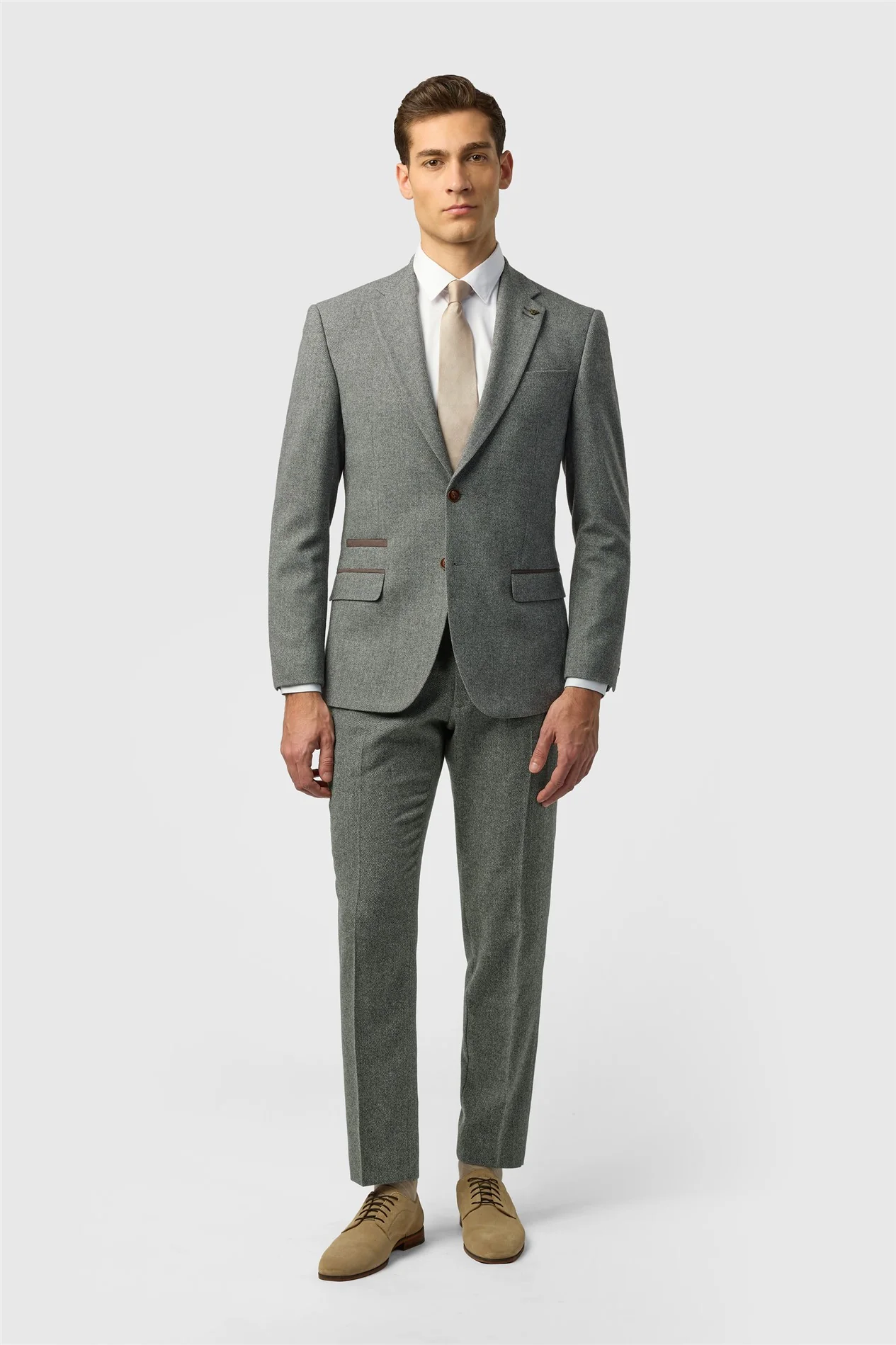 Antique Rogue Slim Fit Grey Herringbone Tweed Jacket thumbnail 3
