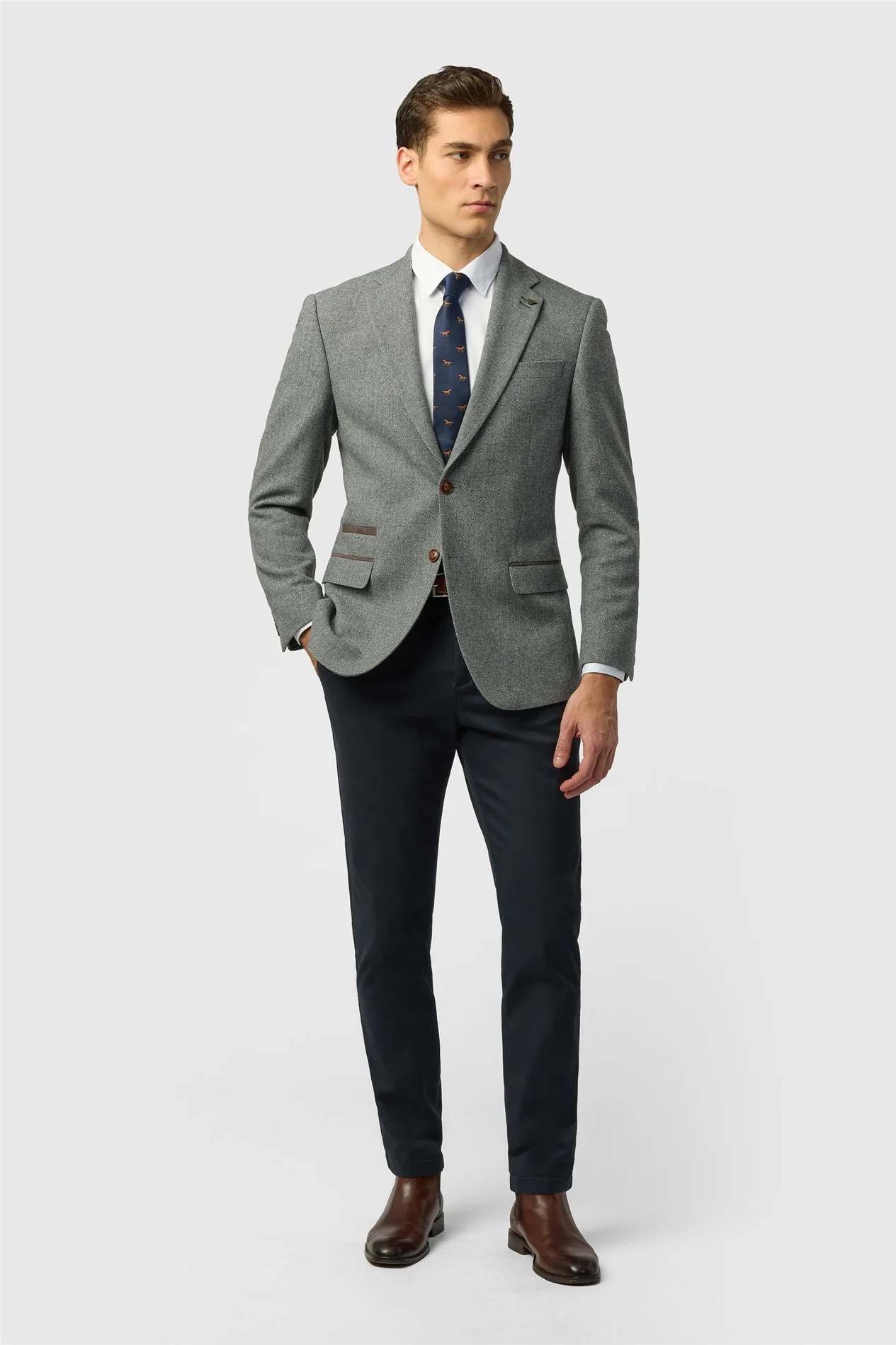 Antique Rogue Slim Fit Grey Herringbone Tweed Jacket thumbnail 4