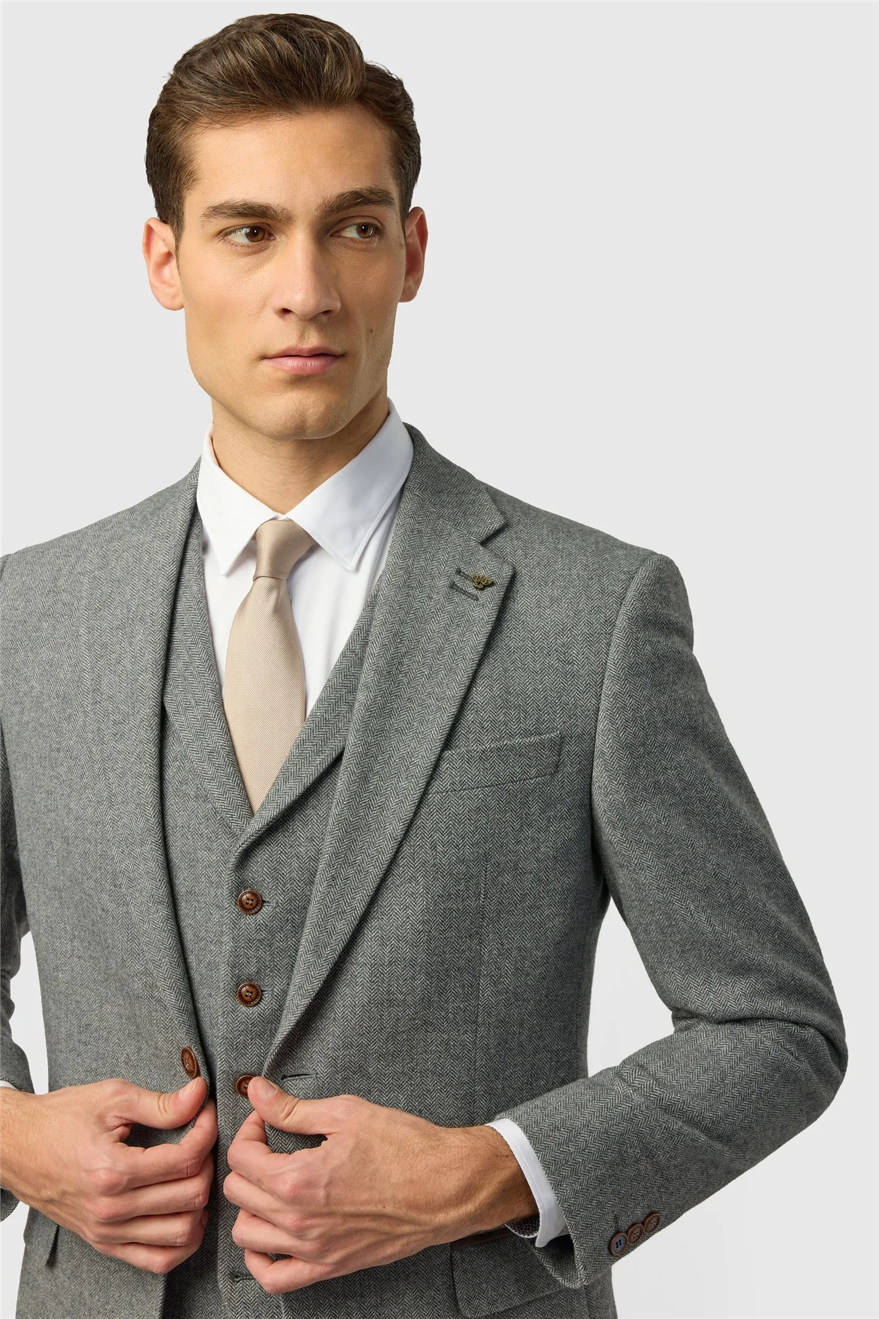 Antique Rogue Slim Fit Grey Herringbone Tweed Jacket thumbnail 5