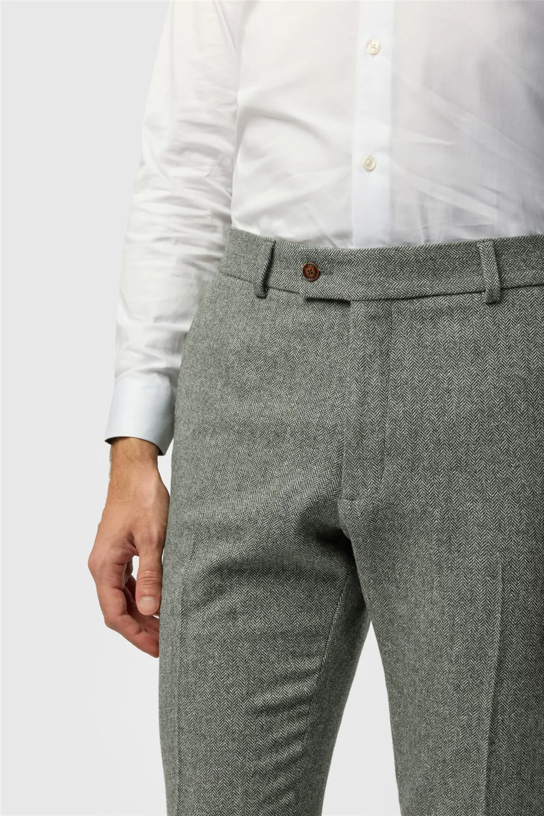 Antique Rogue Slim Fit Grey Herringbone Tweed Trousers thumbnail 2
