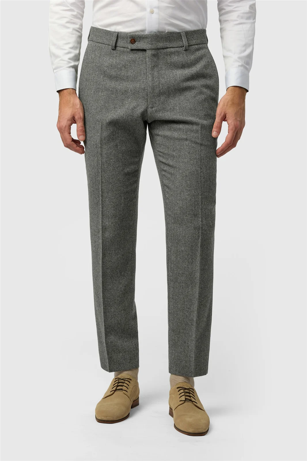Antique Rogue Slim Fit Grey Herringbone Tweed Trousers primary image