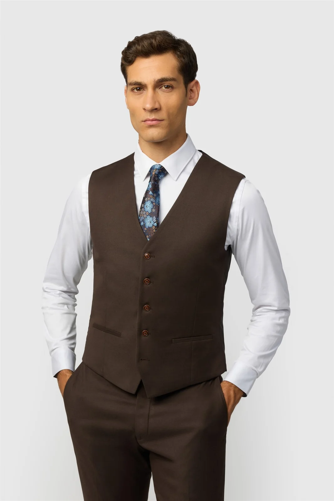 Antique Rogue Slim Fit Harley Chocolate Flannel Waistcoat