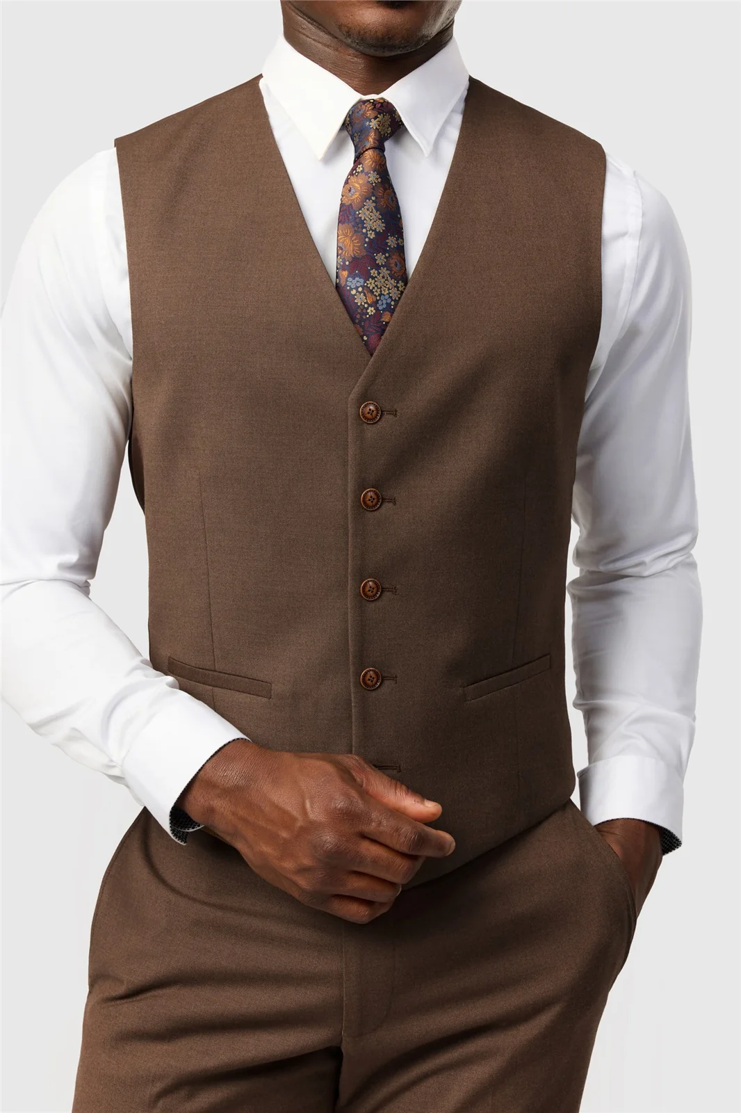 Antique Rogue Slim Fit Harley Flannel Chestnut Waistcoat thumbnail 2