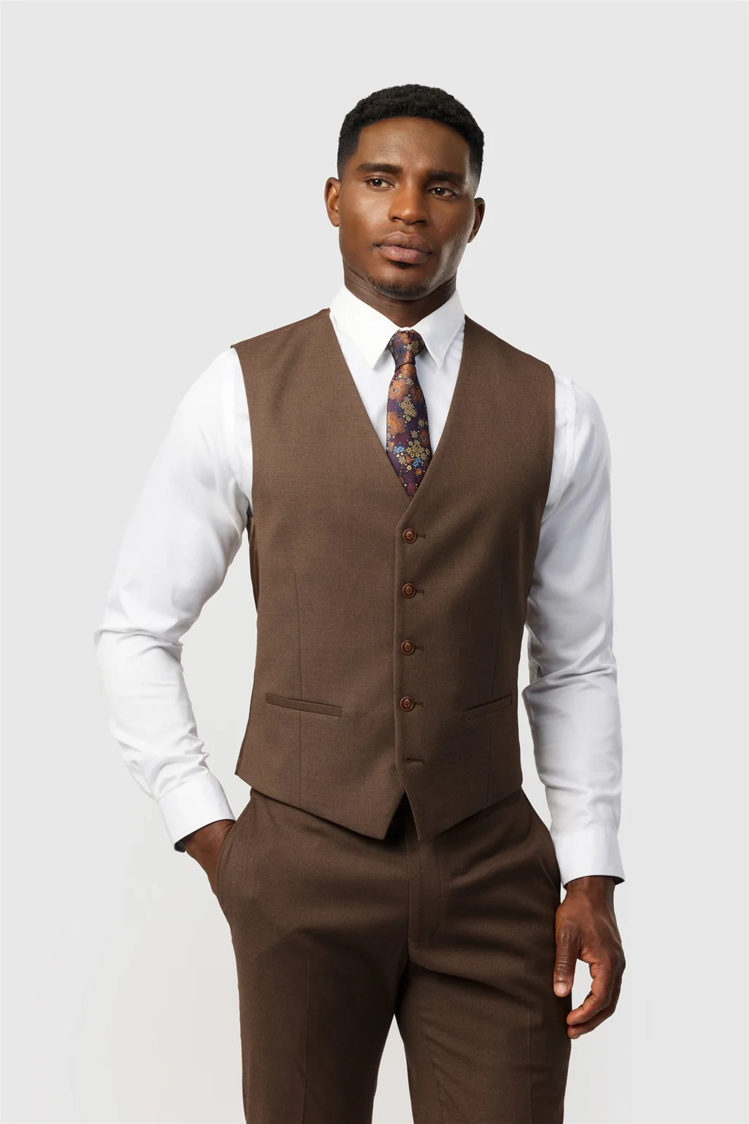 Antique Rogue Slim Fit Harley Flannel Chestnut Waistcoat