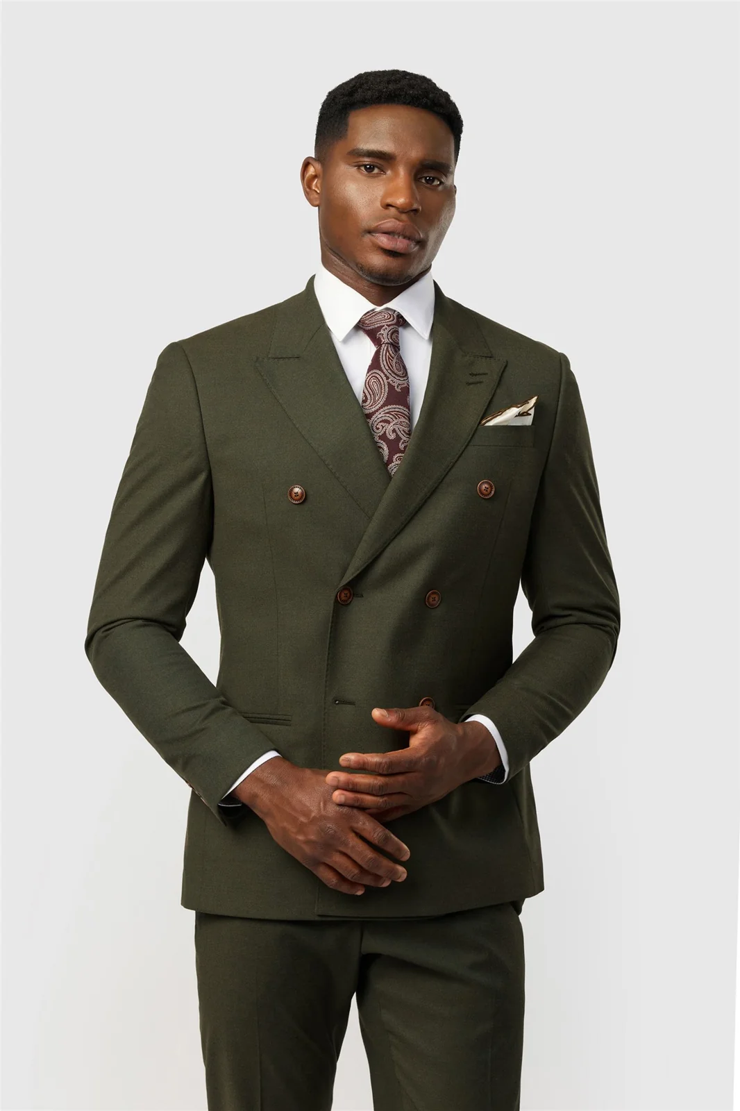 Antique Rogue Slim Fit Harley Khaki Flannel Double Breasted Jacket primary image