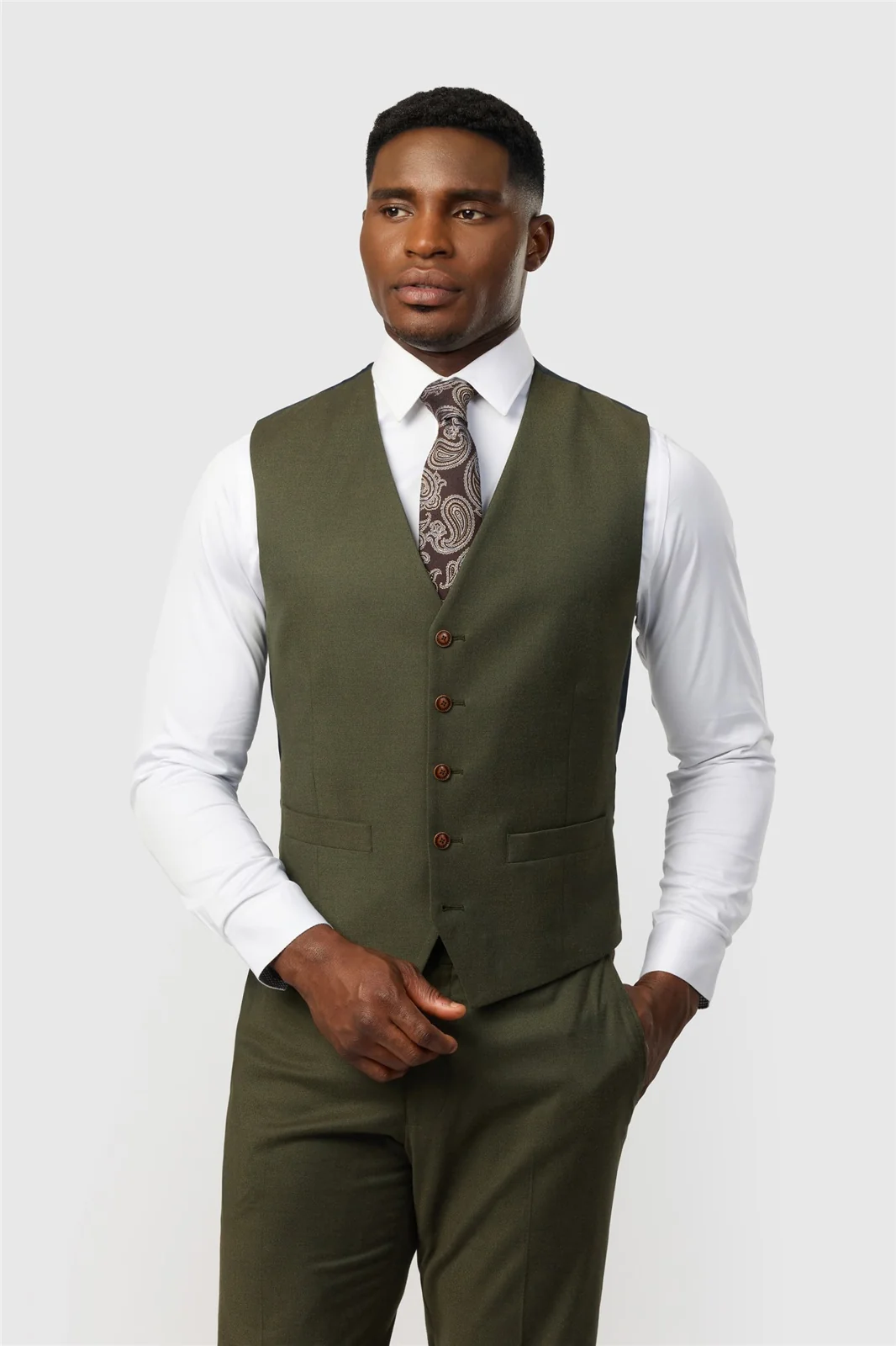 Antique Rogue Slim Fit Harley Khaki Flannel Waistcoat primary image