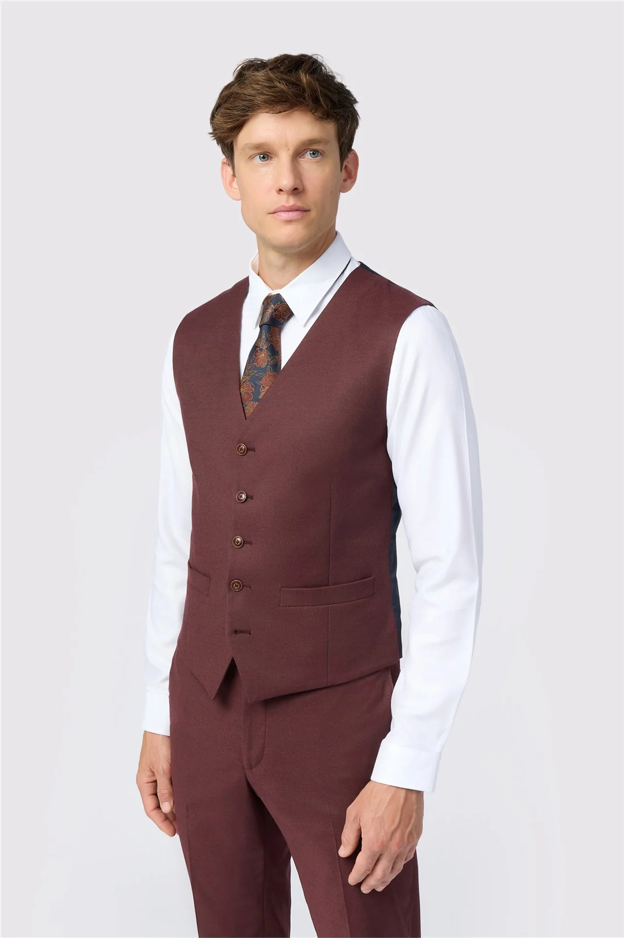 Antique Rogue Slim Fit Harley Mulberry Flannel Waistcoat