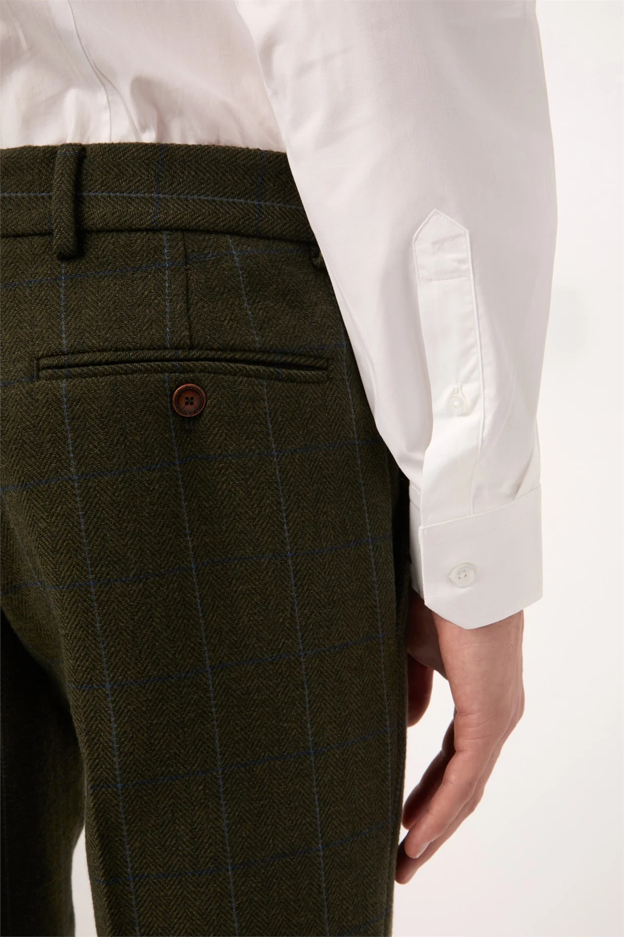 Antique Rogue Slim Fit Hooper Green And Blue Check Tweed Trouser thumbnail 2